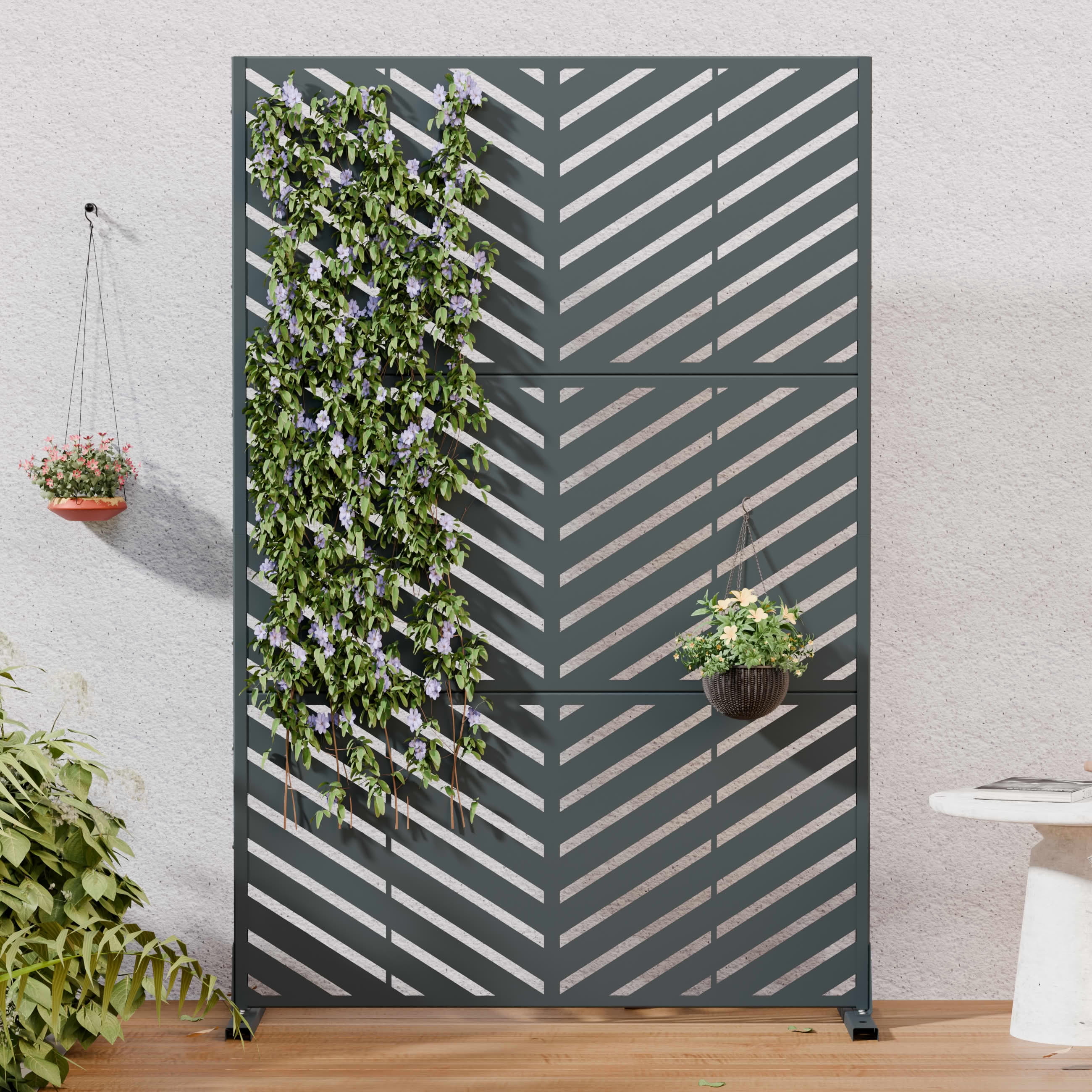 MAYEERTY Outdoor Metal Privacy Screen 6ft × 4ft Cambrian Rock Gray, 3-Panel Parallel Decorative Screen, Weatherproof for Patio