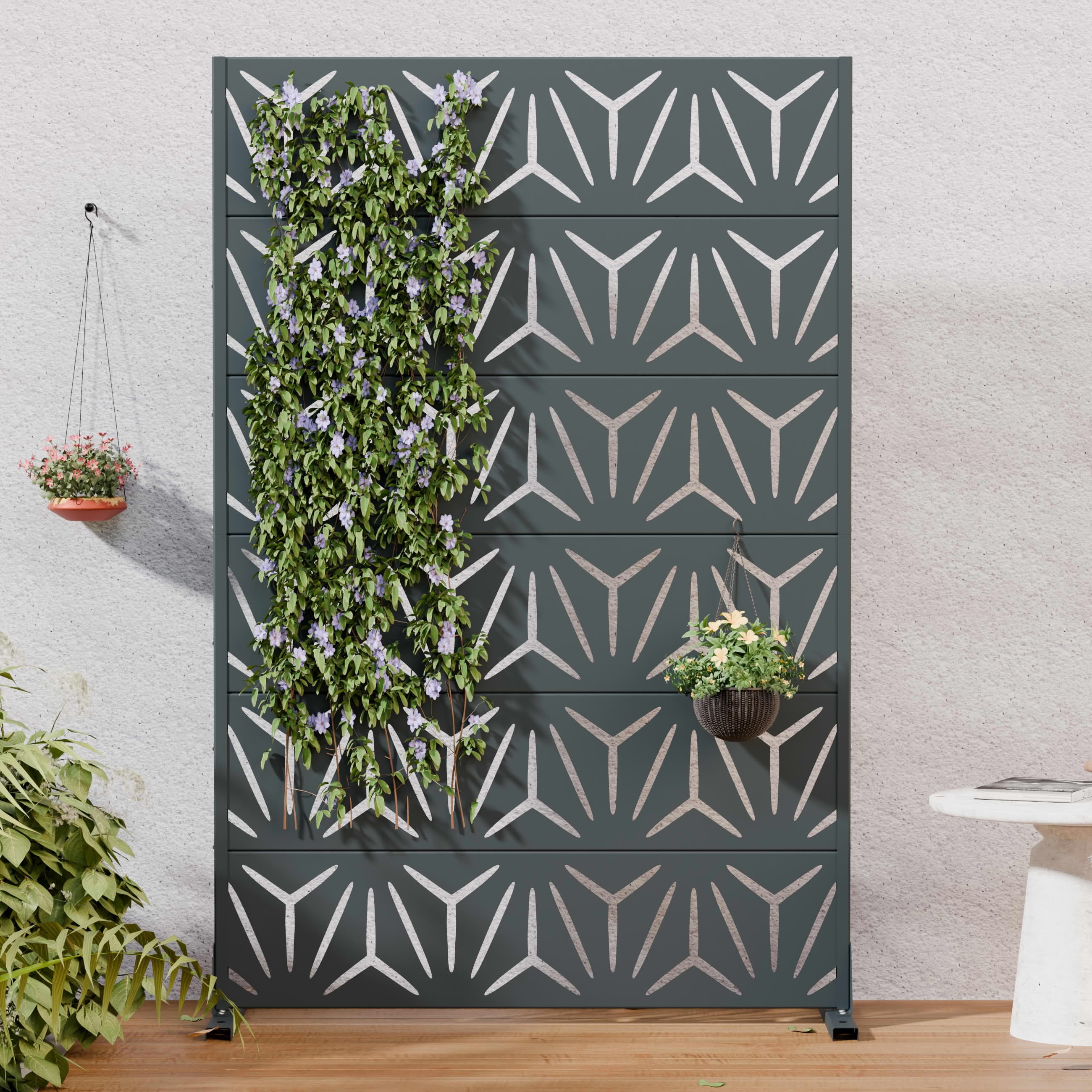 MAYEERTY Outdoor Metal Privacy Screen 6ft × 4ft Cambrian Rock Gray, 6-Panel Geometric Y-Pattern Decorative Screen for Patio