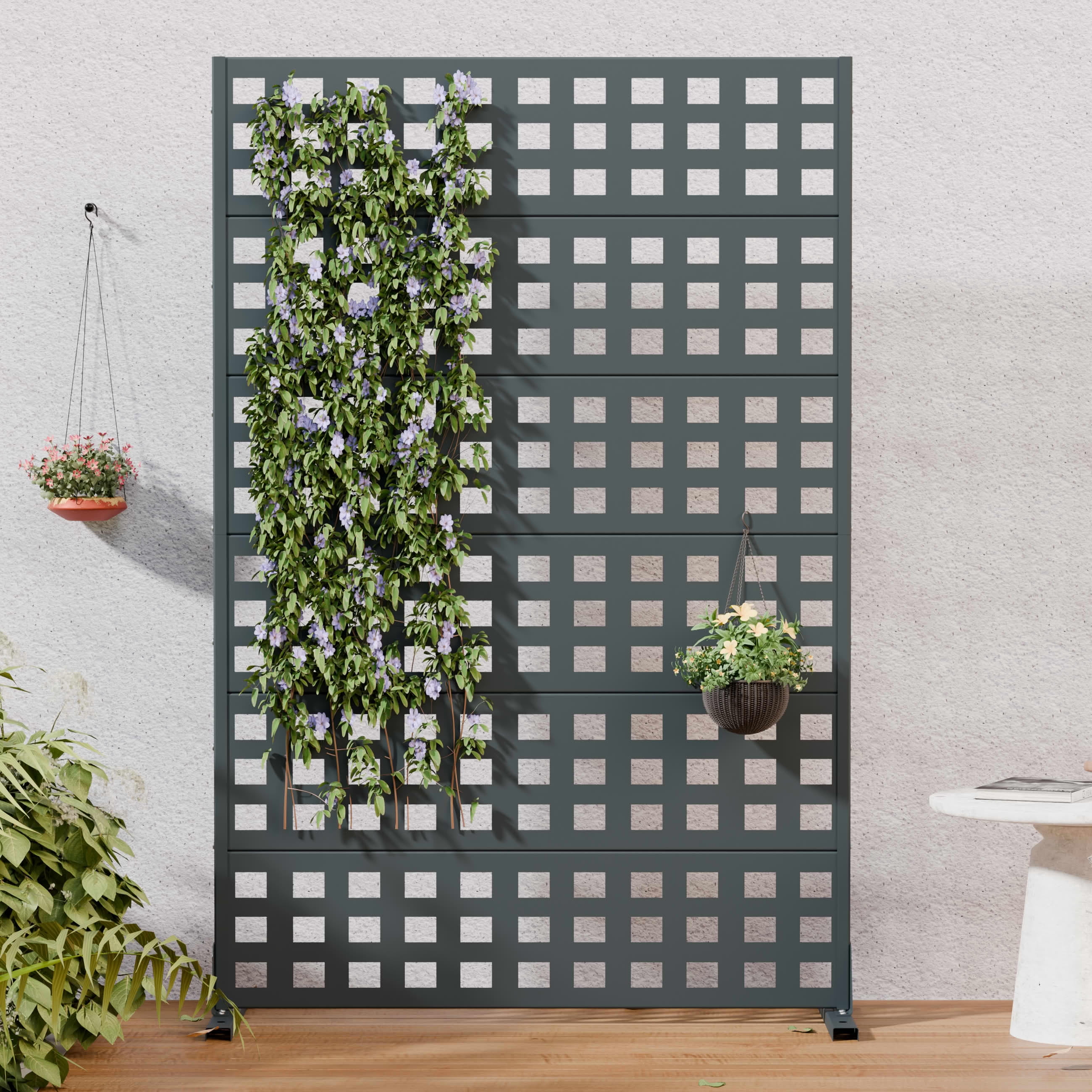 MAYEERTY Outdoor Metal Privacy Screen 6ft × 4ft Cambrian Rock Gray, 6-Panel Lattice Pattern, Weatherproof for Patio