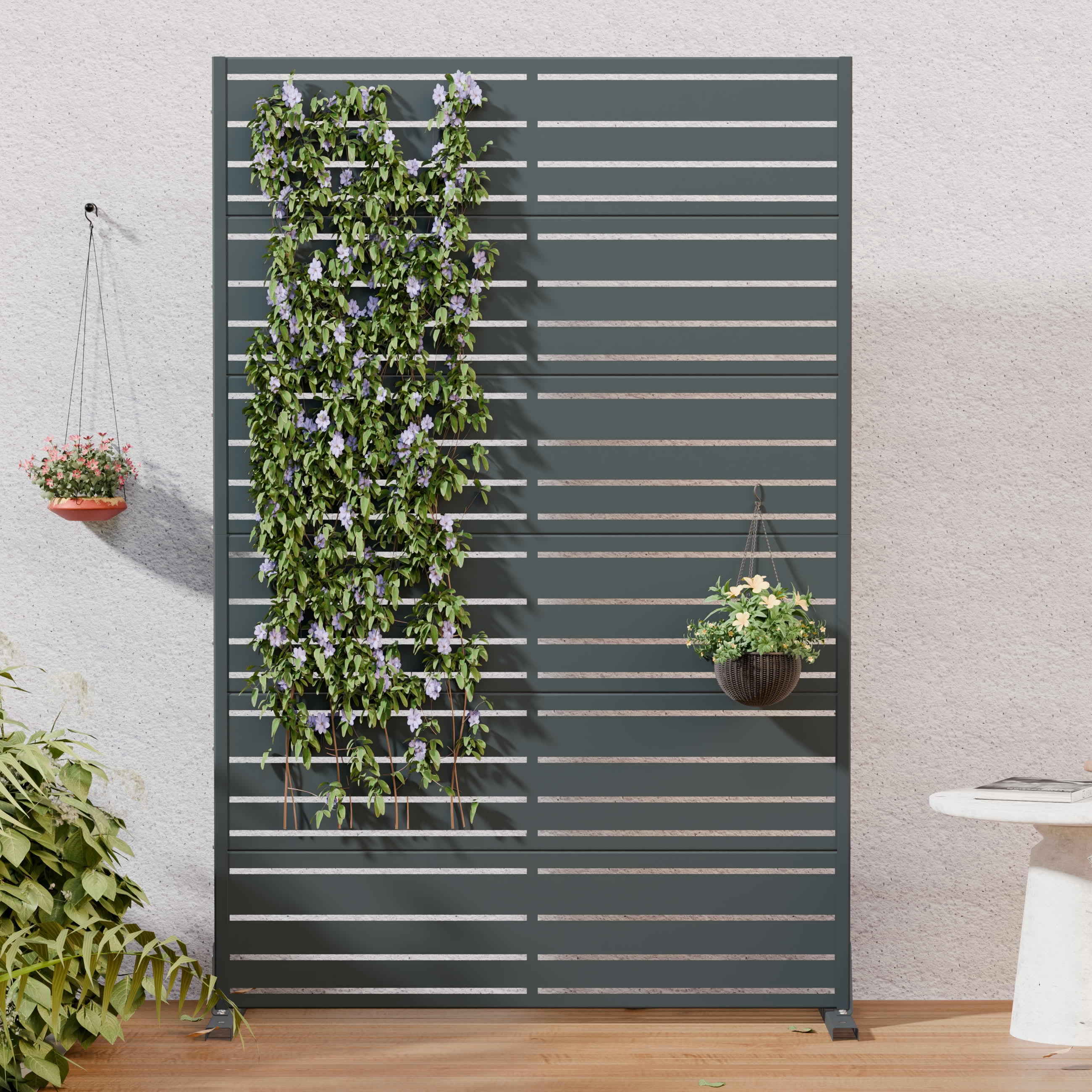 MAYEERTY Outdoor Metal Privacy Screen 6ft × 4ft Cambrian Rock Gray, 6-Panel Wide-Narrow Louvered, Weatherproof for Balcony