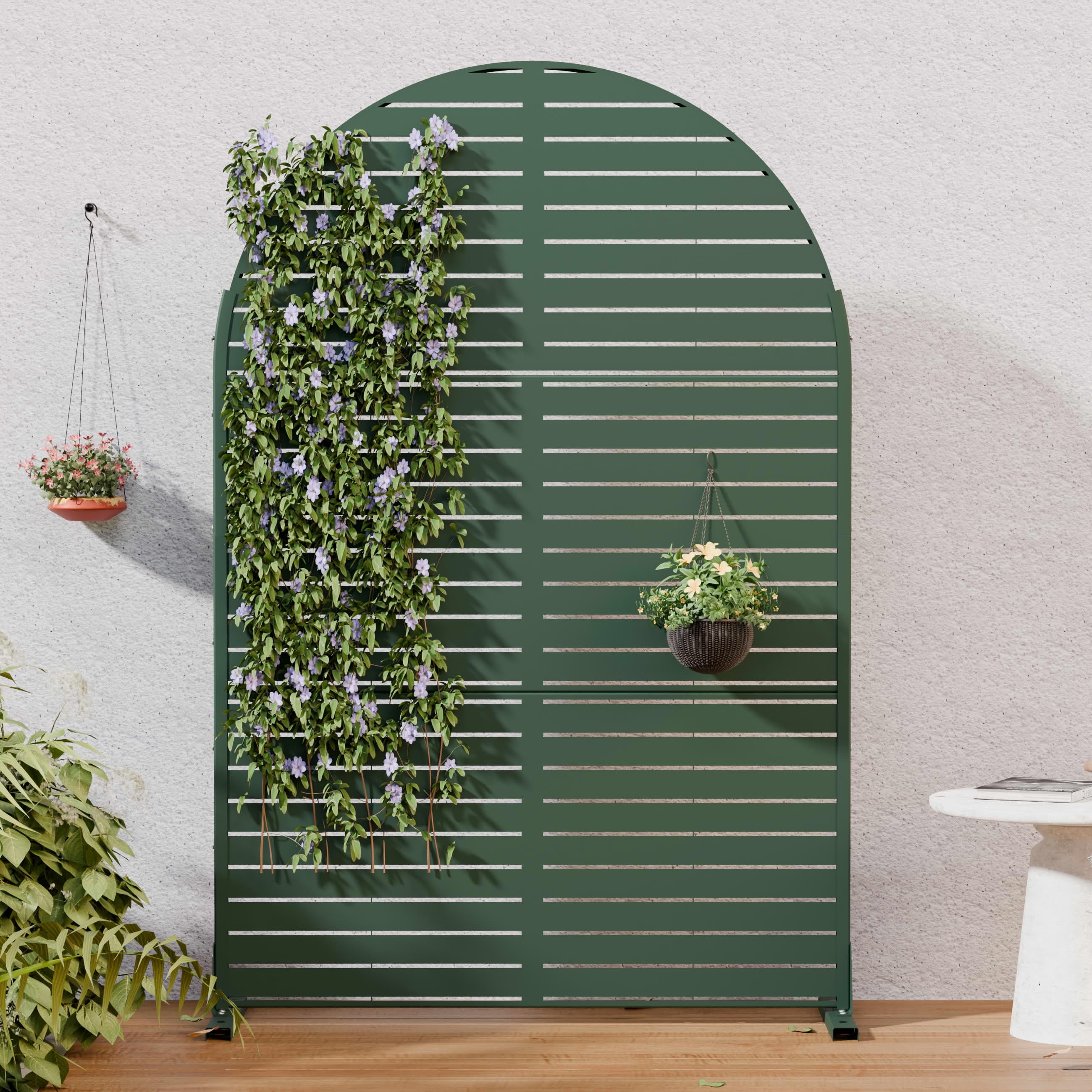 MAYEERTY Outdoor Metal Privacy Screen 6ft × 4ft Dark Green, 3-Panel Classic Louvered, Rust-Resistant for Patio