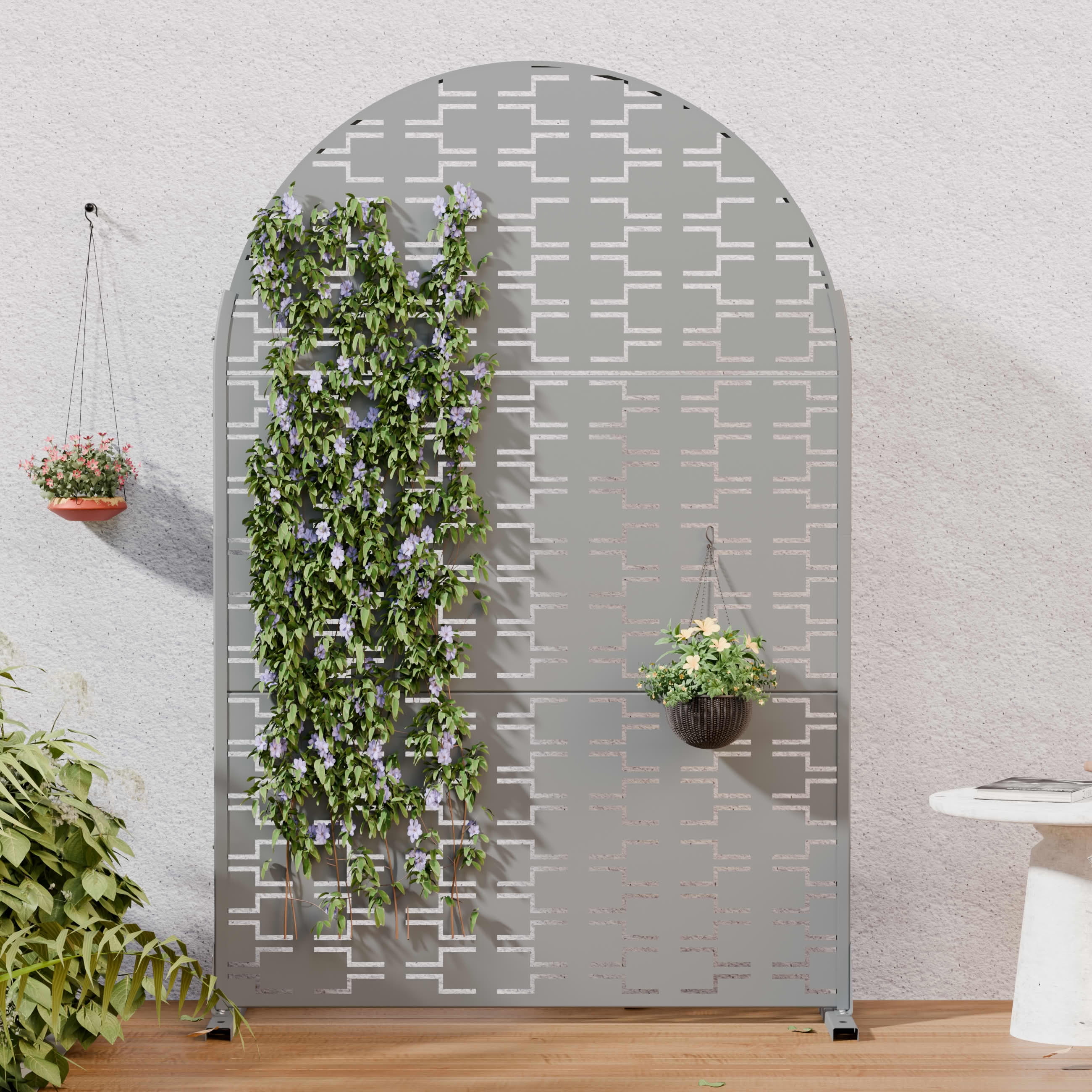 MAYEERTY Outdoor Metal Privacy Screen 6ft × 4ft Gray, 3-Panel Brick Pattern Decorative Screen for Garden