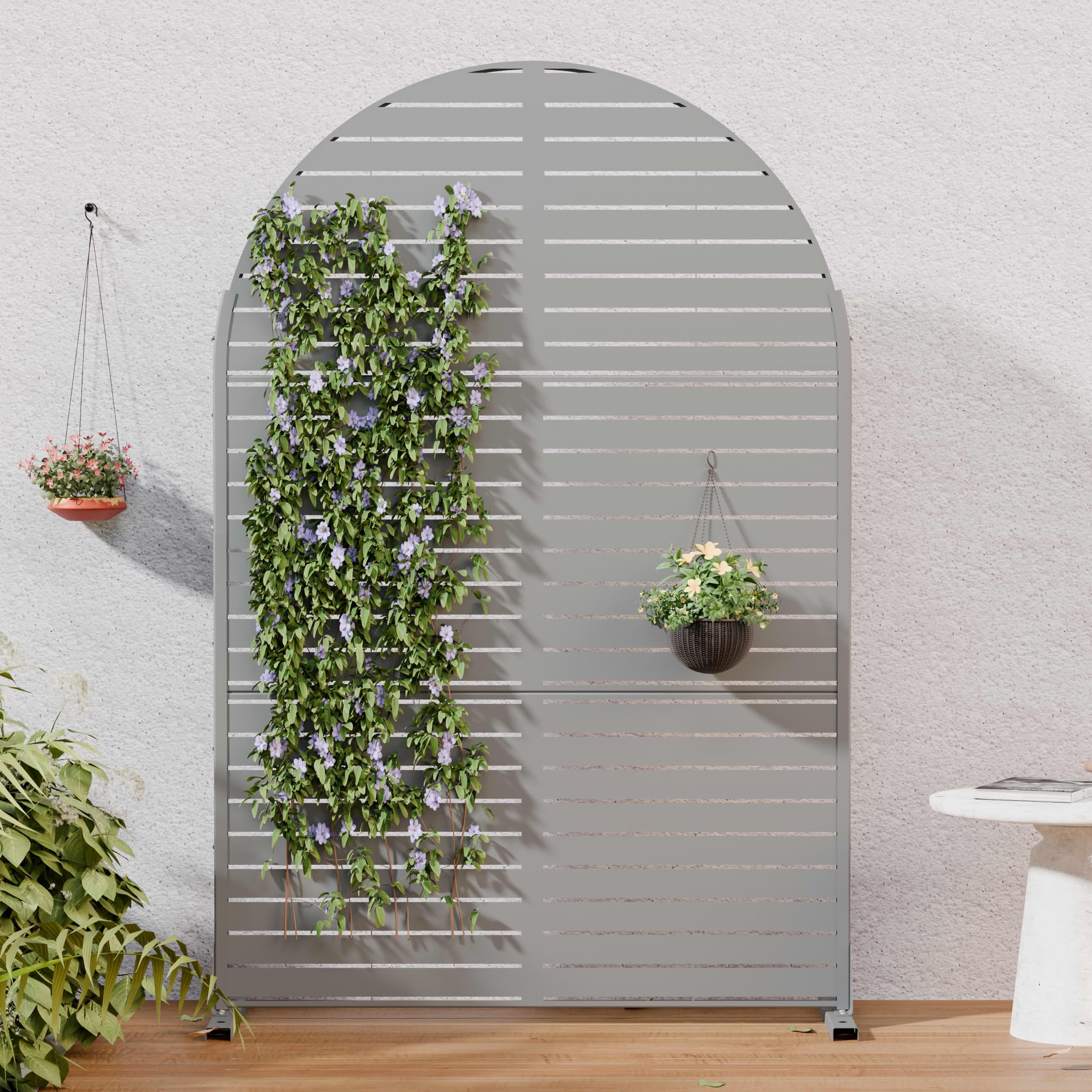 MAYEERTY Outdoor Metal Privacy Screen 6ft × 4ft Gray, 3-Panel Classic Louvered, Rust-Resistant for Patio