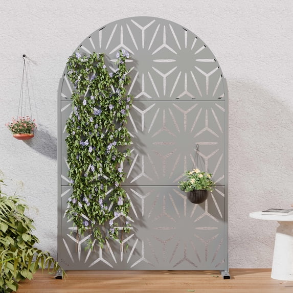 MAYEERTY Outdoor Metal Privacy Screen 6ft × 4ft Gray, 3-Panel Geometric Y-Pattern Decorative Screen for Garden