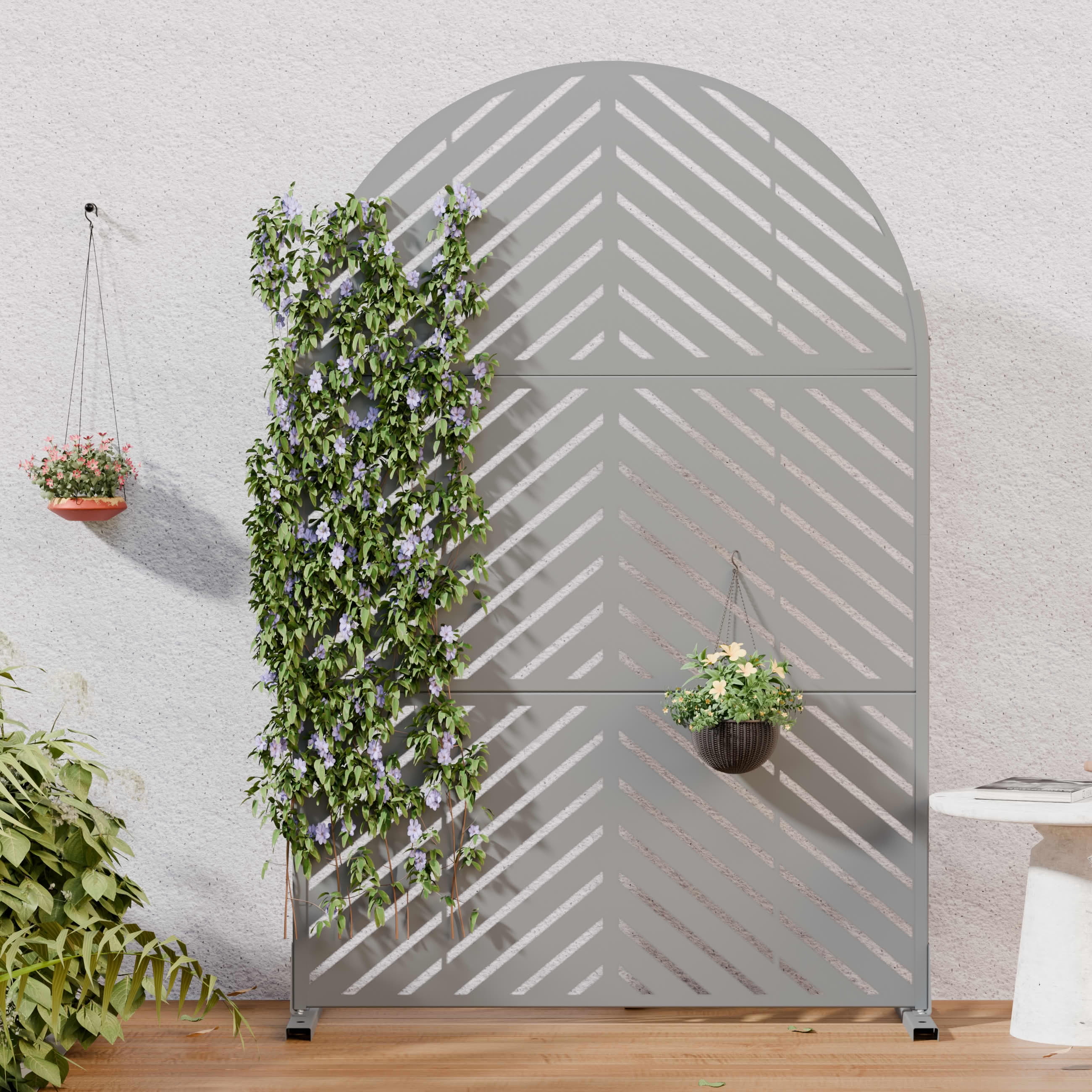 MAYEERTY Outdoor Metal Privacy Screen 6ft × 4ft Gray, 3-Panel Parallel Decorative Screen, Rust-Resistant for Patio