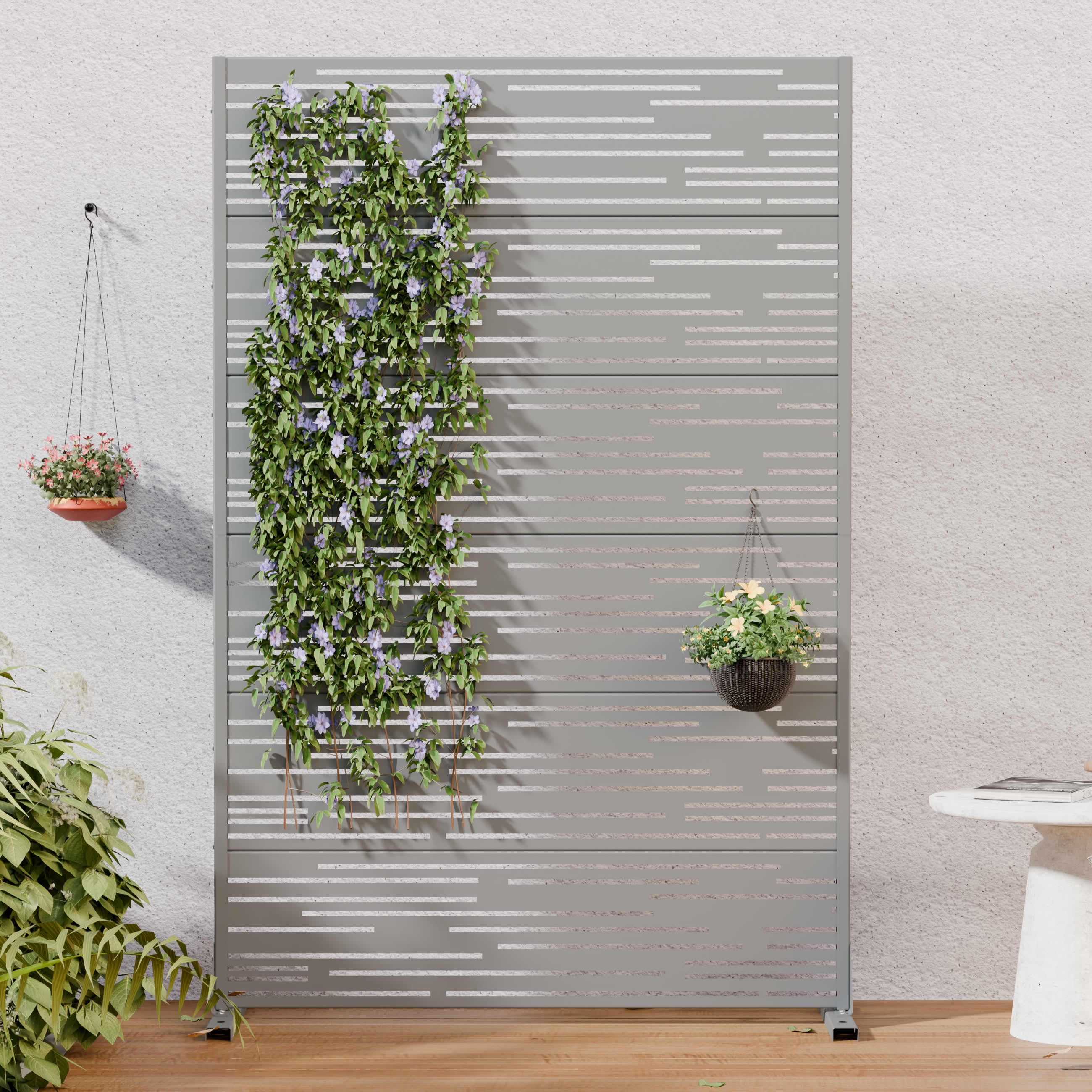 MAYEERTY Outdoor Metal Privacy Screen 6ft × 4ft Gray, 6-Panel Light & Shadow Pattern, Rust-Resistant for Garden