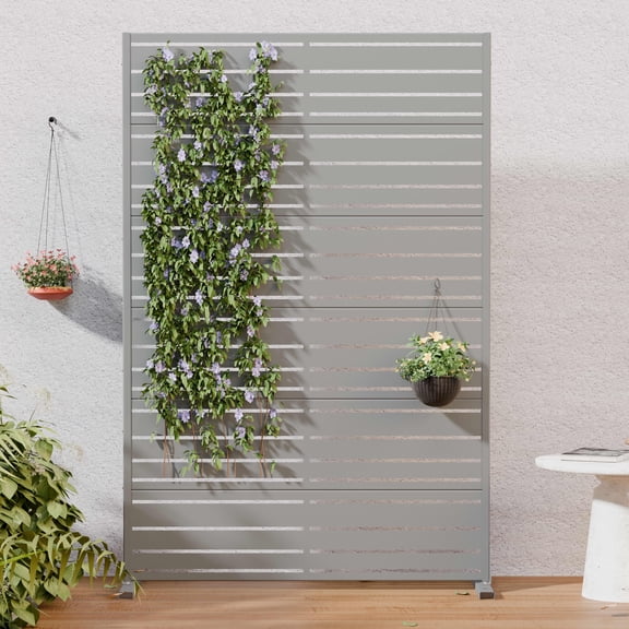MAYEERTY Outdoor Metal Privacy Screen 6ft × 4ft Gray, 6-Panel Wide-Narrow Louvered Galvanized Iron, Rust-Resistant for Patio