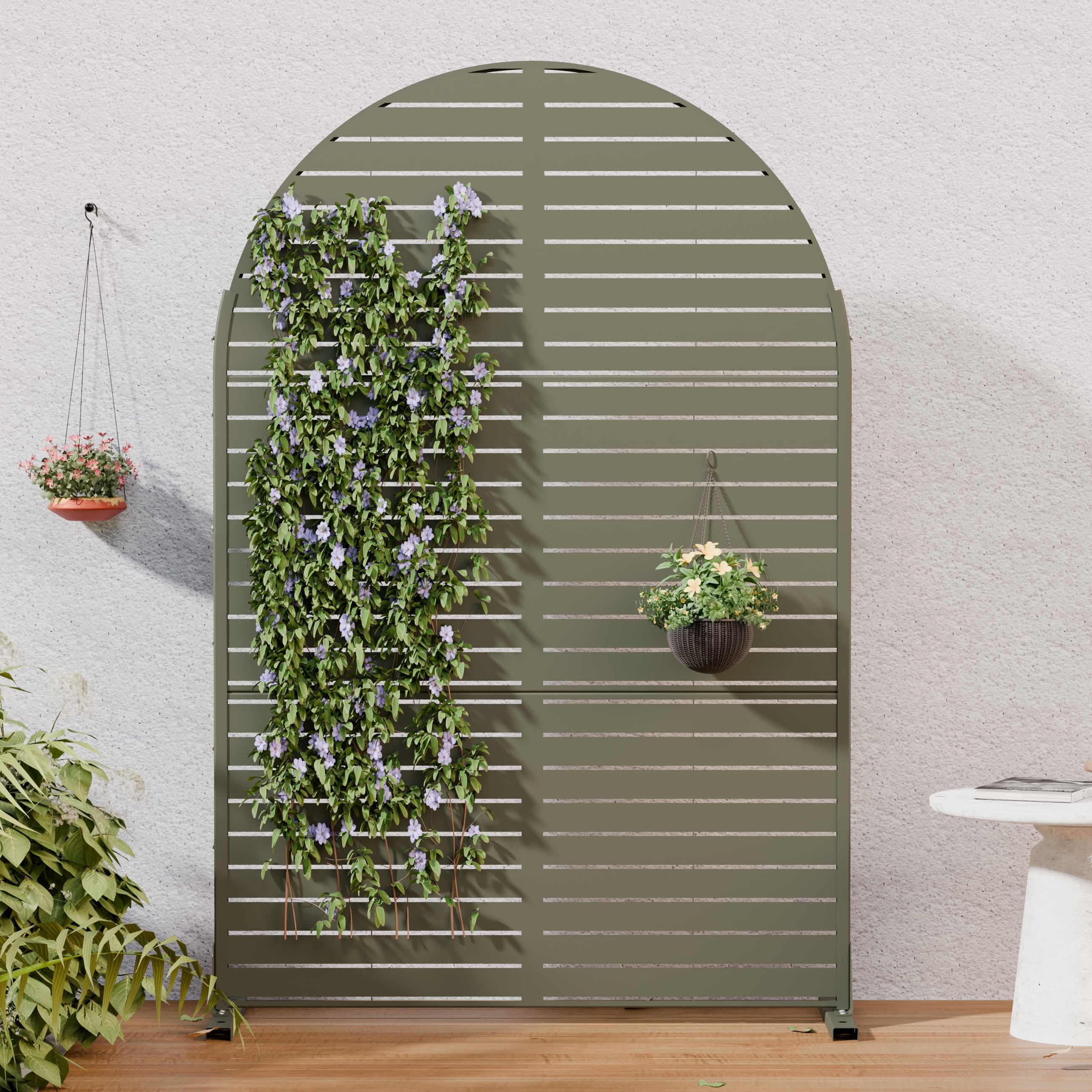 MAYEERTY Outdoor Metal Privacy Screen 6ft × 4ft Olive Gray, 3-Panel Classic Louvered, Rust-Resistant for Patio