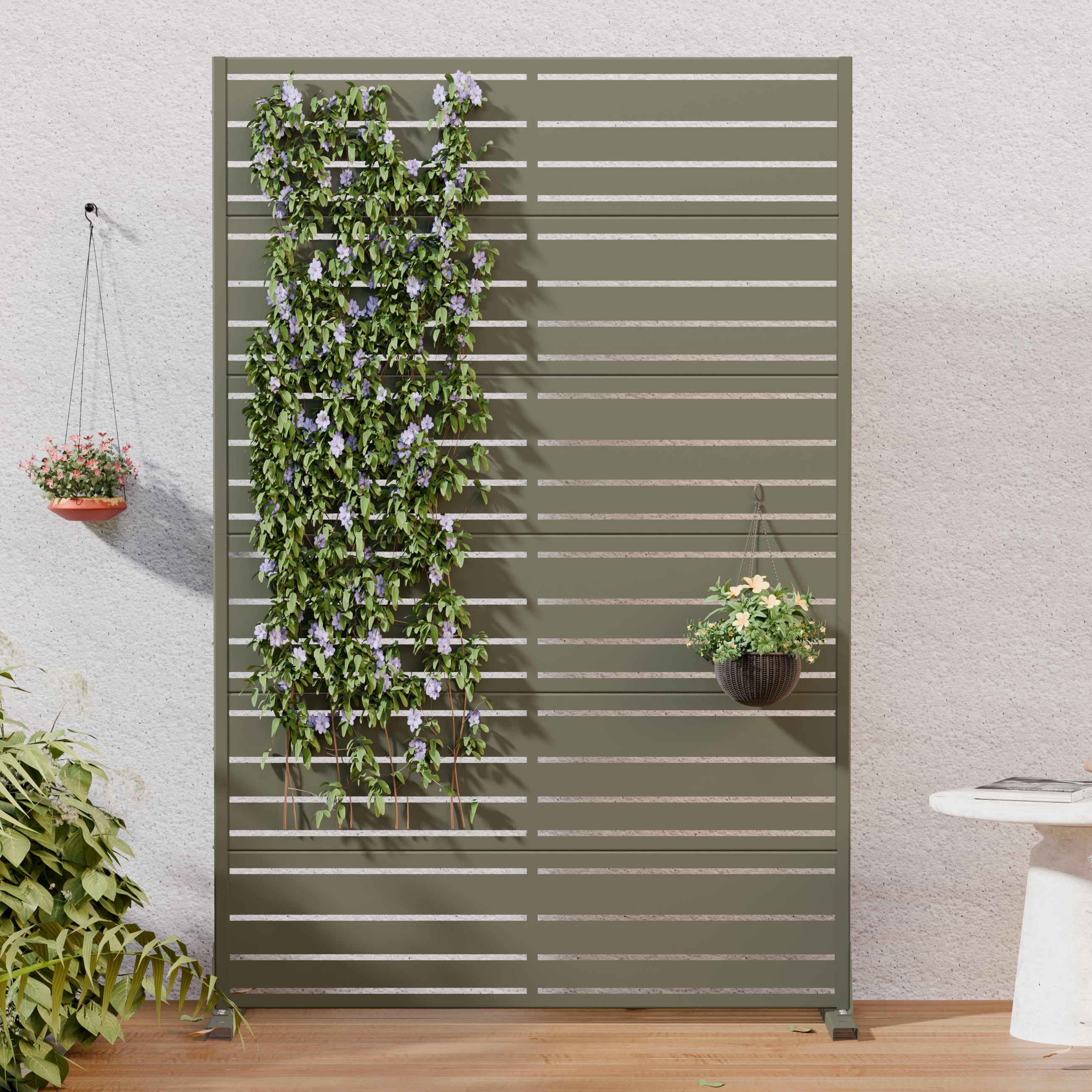 MAYEERTY Outdoor Metal Privacy Screen 6ft × 4ft Olive Gray, 6-Panel Wide-Narrow Louvered, Weatherproof Easy Install for Patio