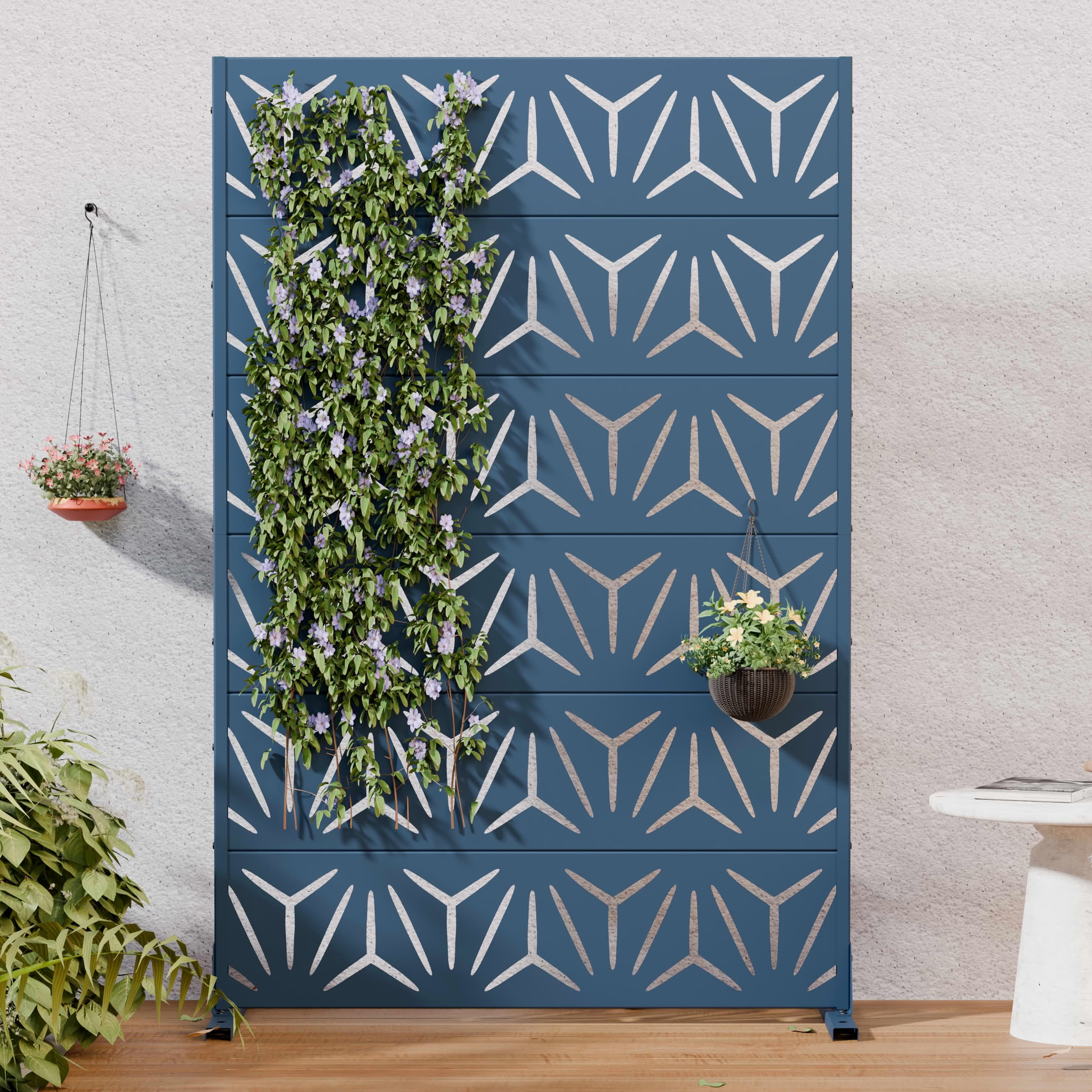 MAYEERTY Outdoor Metal Privacy Screen 6ft × 4ft Starry Night Blue, 6-Panel Geometric Y-Pattern Decorative Screen for Garden