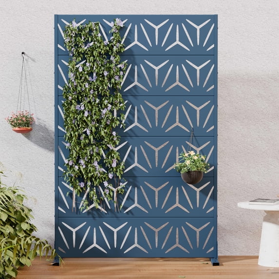 MAYEERTY Outdoor Metal Privacy Screen 6ft × 4ft Starry Night Blue, 6-Panel Geometric Y-Pattern Decorative Screen for Garden