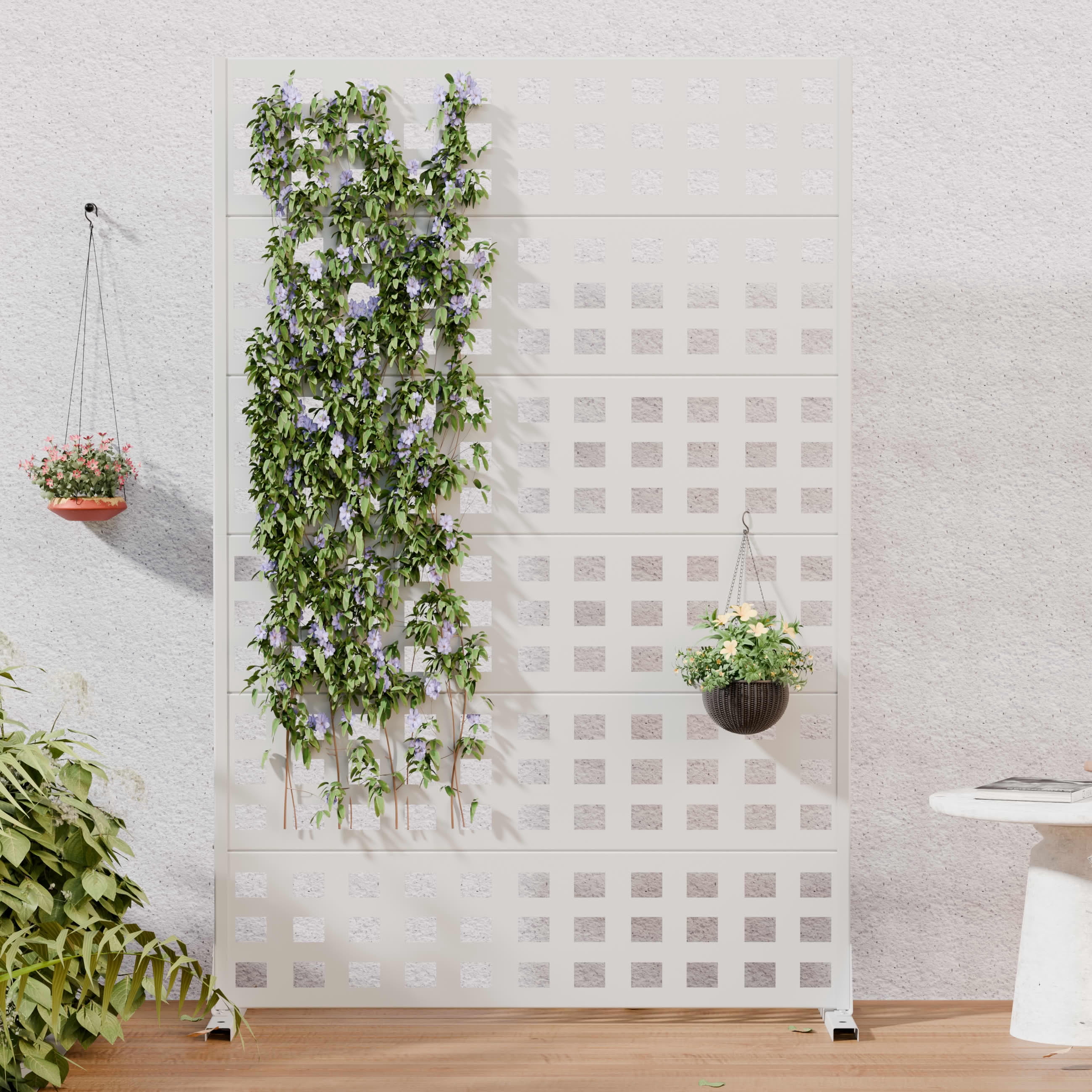 MAYEERTY Outdoor Metal Privacy Screen 6ft × 4ft White, 6-Panel Lattice Pattern, Rust-Resistant for Garden