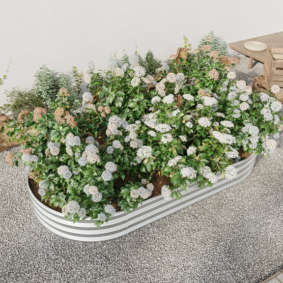 MAYEERTY Outdoor Oval Large Metal Raised Garden Bed in Silver for Plants, Vegetables&Flowers