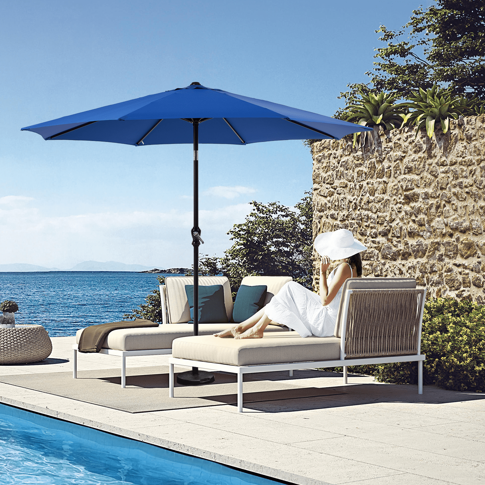 MAYEERTY Outdoor Patio Umbrella - Push Button Tilt & Crank, 8 Sturdy Ribs, UV Protection & Waterproof for Garden/Backyard