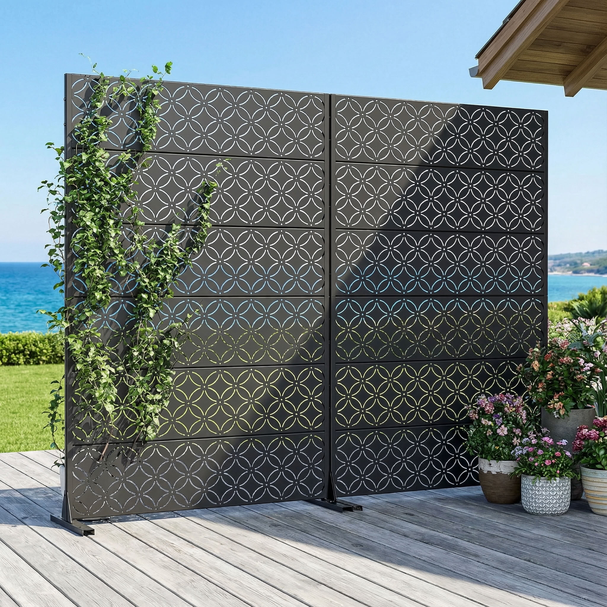 MAYEERTY 72*47in Outdoor Privacy Screen, RV Area Metal Privacy Fence, Privacy Panel for Patio, Balcony, Backyard, Garden