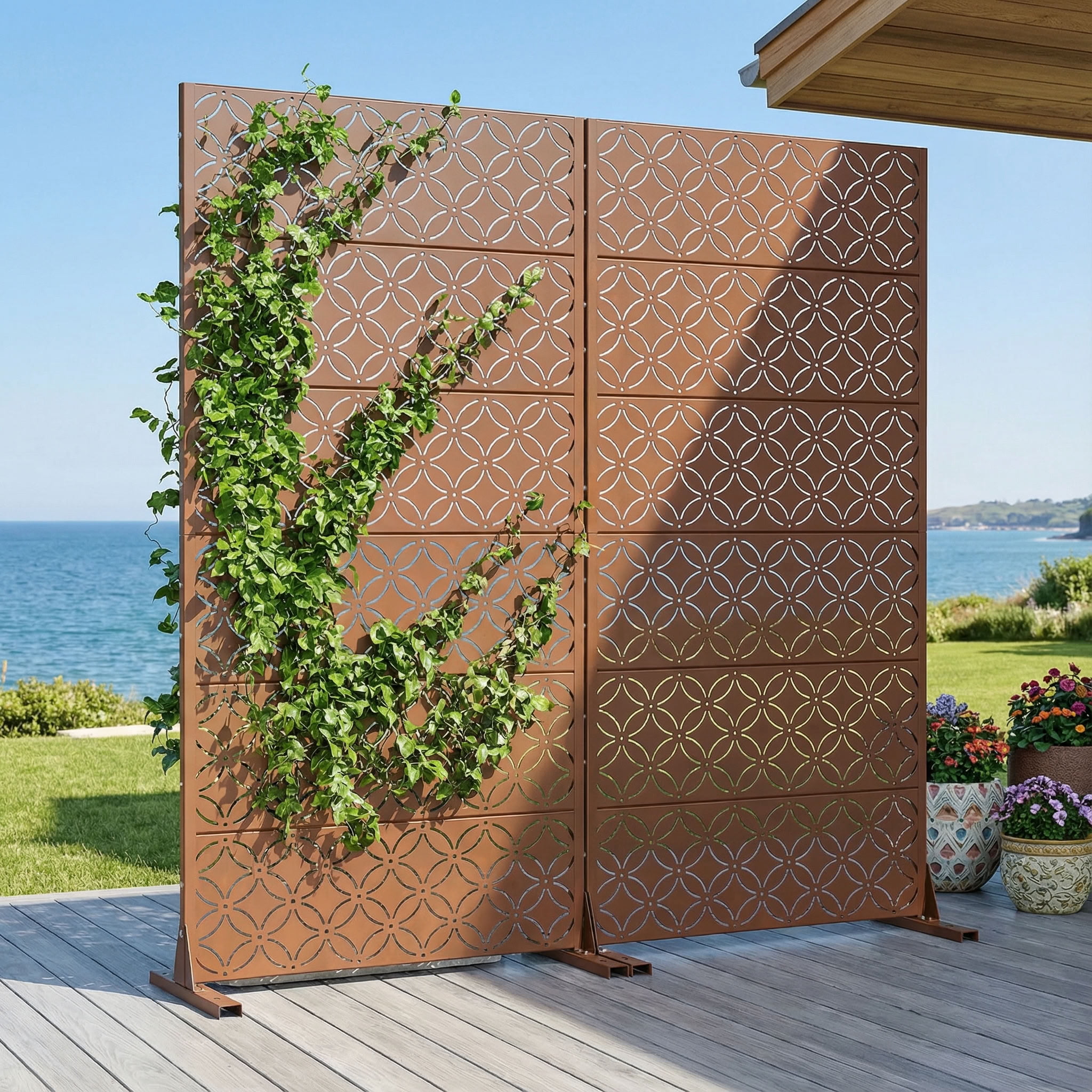 MAYEERTY 72*35in Outdoor Privacy Screen, All Season Metal Privacy Panel, Privacy Divider for Patio, Balcony, Backyard, Garden