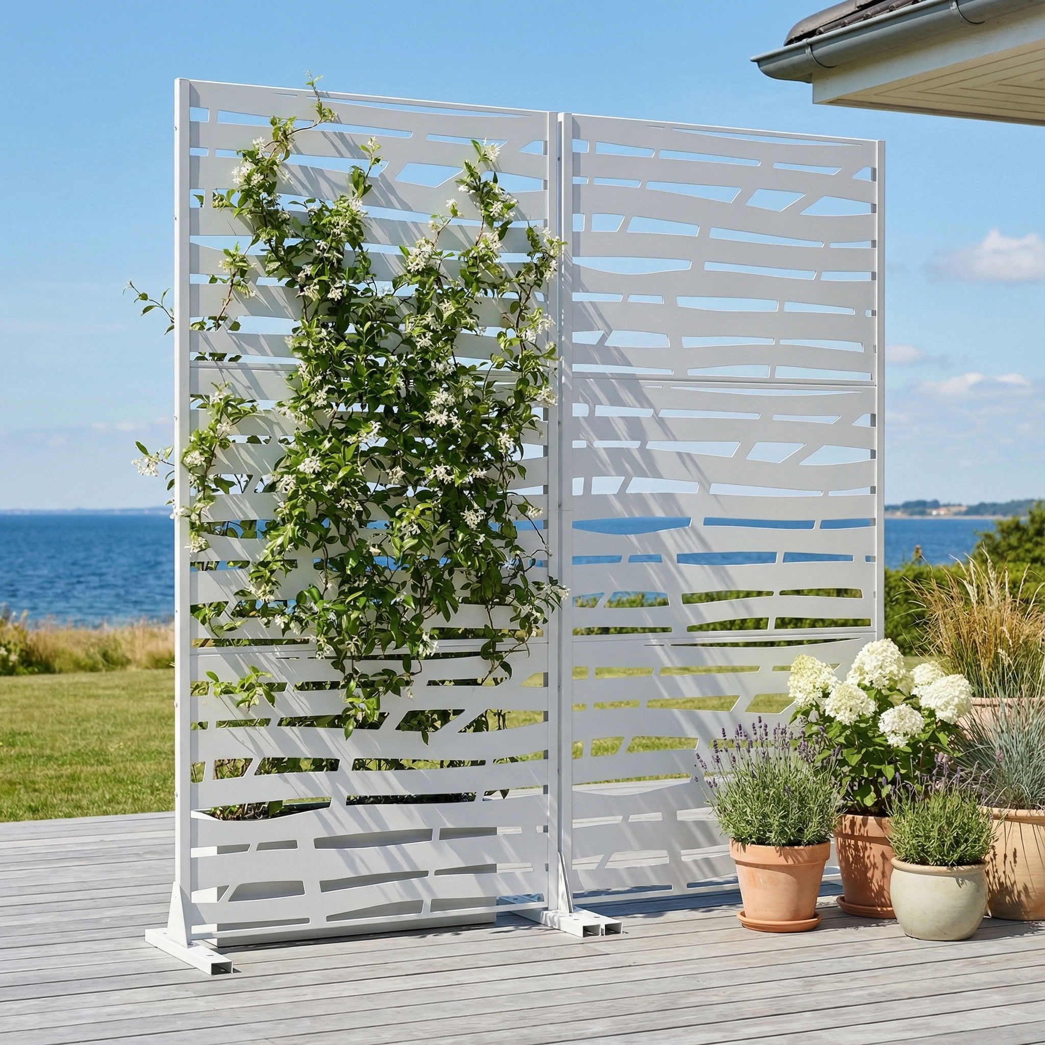 MAYEERTY 72*35in Outdoor Privacy Screen, Modern Style Metal Privacy Panel, Privacy Divider for Patio, Balcony, Garden