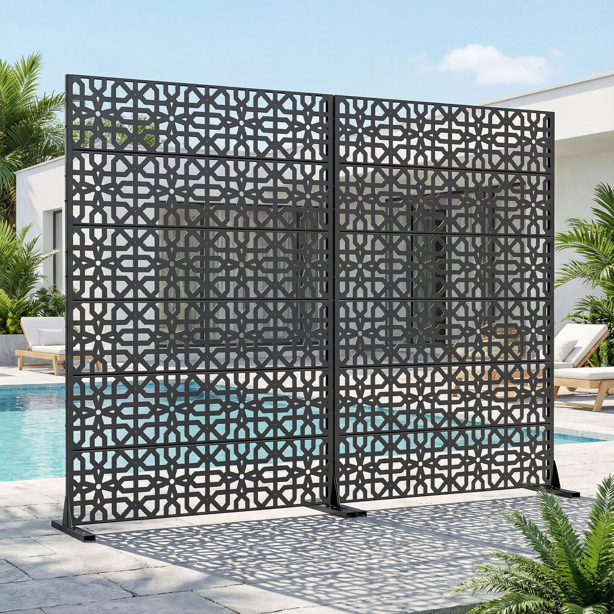 MAYEERTY 72*47in Outdoor Privacy Screen, Sleek Modern Metal Privacy Fence, Pool Privacy Panel for Patio, Balcony, Garden