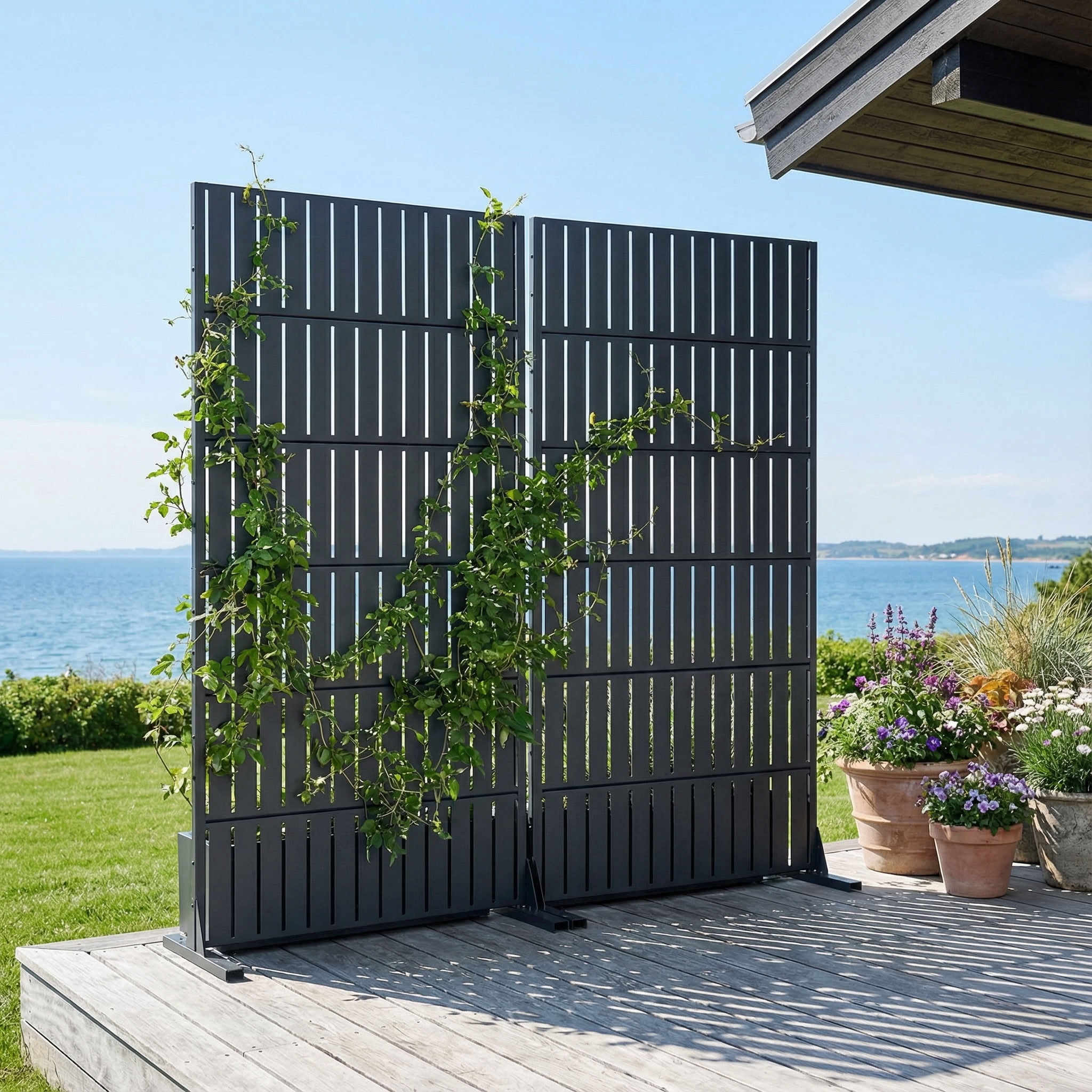 MAYEERTY 72*35in Outdoor Privacy Screen, Tool Free Setup Metal Privacy Panel, Privacy Divider for Patio, Balcony, Garden