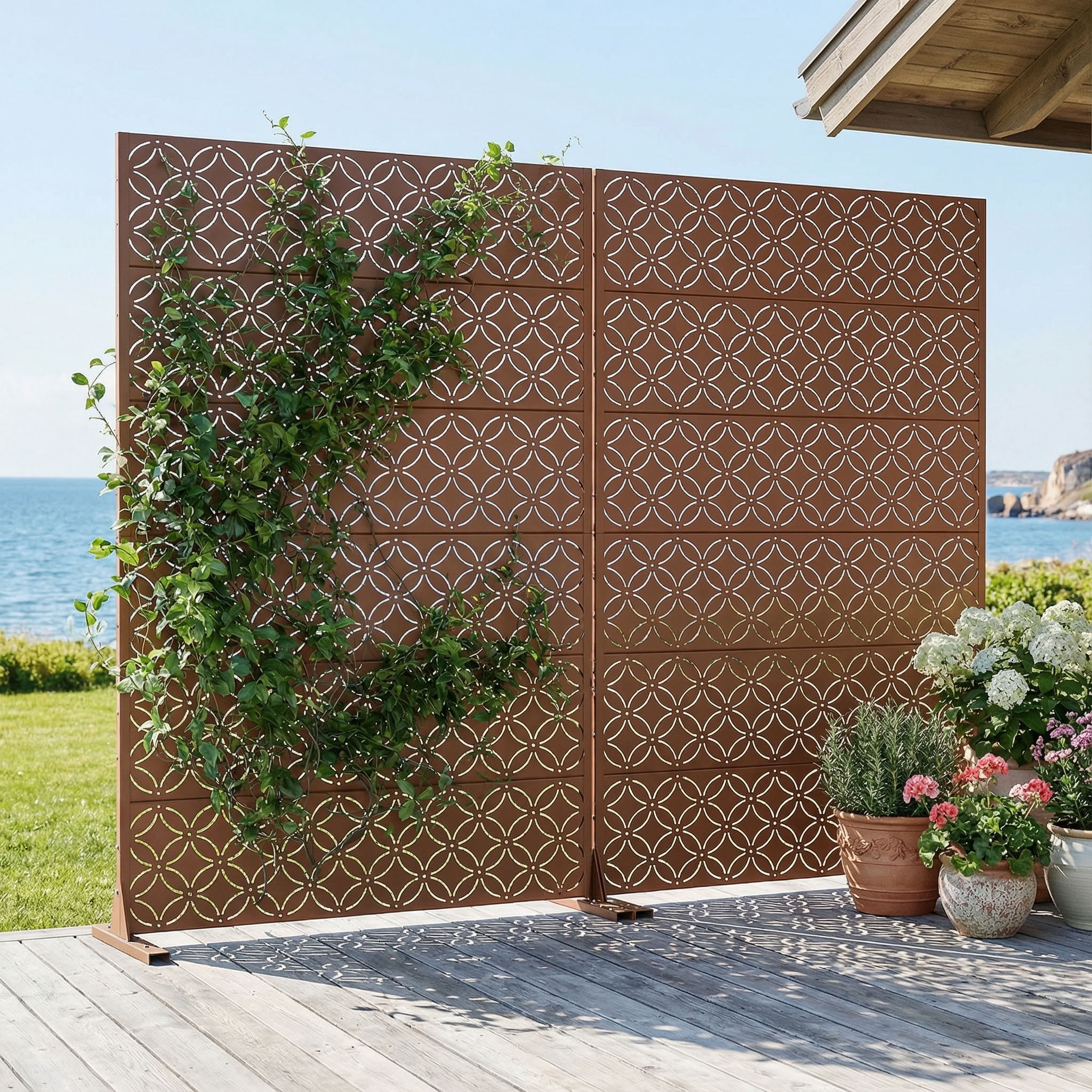 MAYEERTY 72*47in Outdoor Privacy Screen, Contemporary Metal Privacy Panel, Privacy Divider for Patio, Balcony, Garden