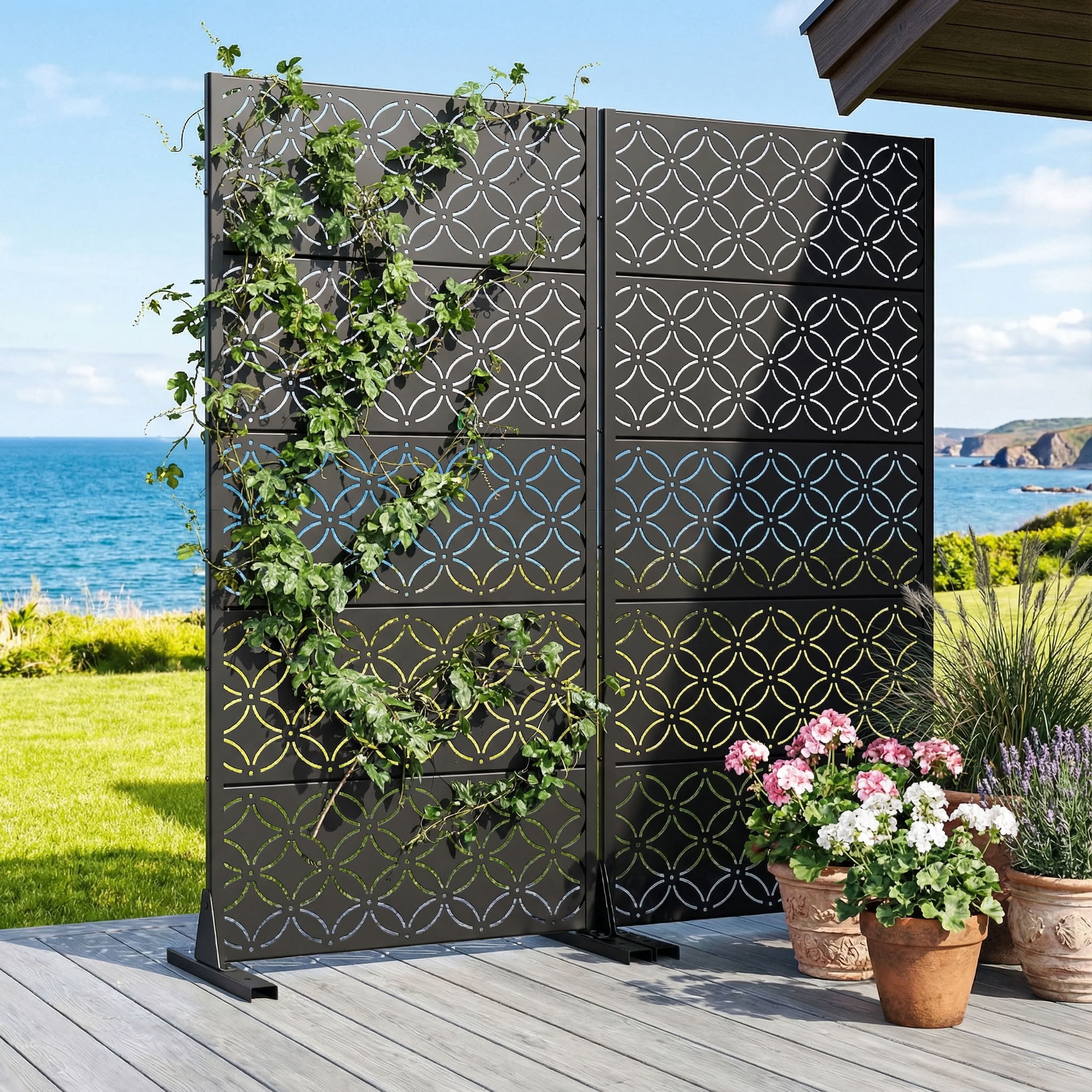 MAYEERTY 59*30in Outdoor Privacy Screen, Small Balcony Metal Privacy Fence, Privacy Panel for Patio, Backyard, Garden