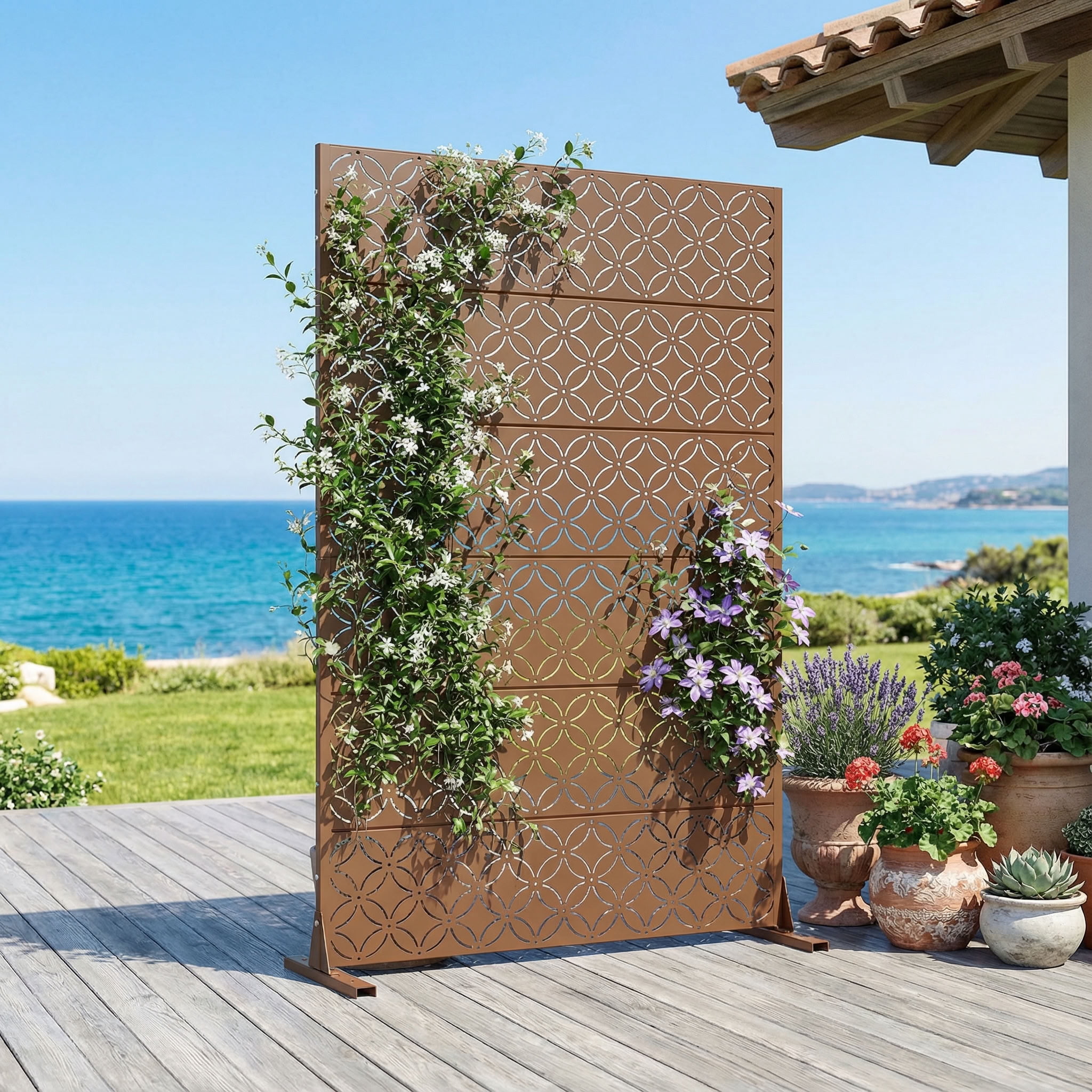 MAYEERTY 72*47in Outdoor Privacy Screen, Wind Block Metal Privacy Panel, Privacy Divider for Patio, Balcony, Backyard, Garden