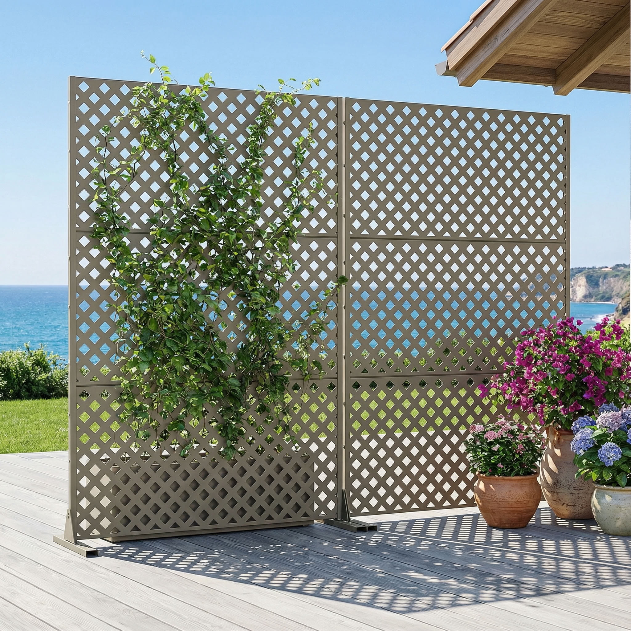 MAYEERTY 72*47in Outdoor Privacy Screen, Contemporary Style Metal Privacy Panel, Privacy Divider for Patio, Balcony, Backyard, Garden