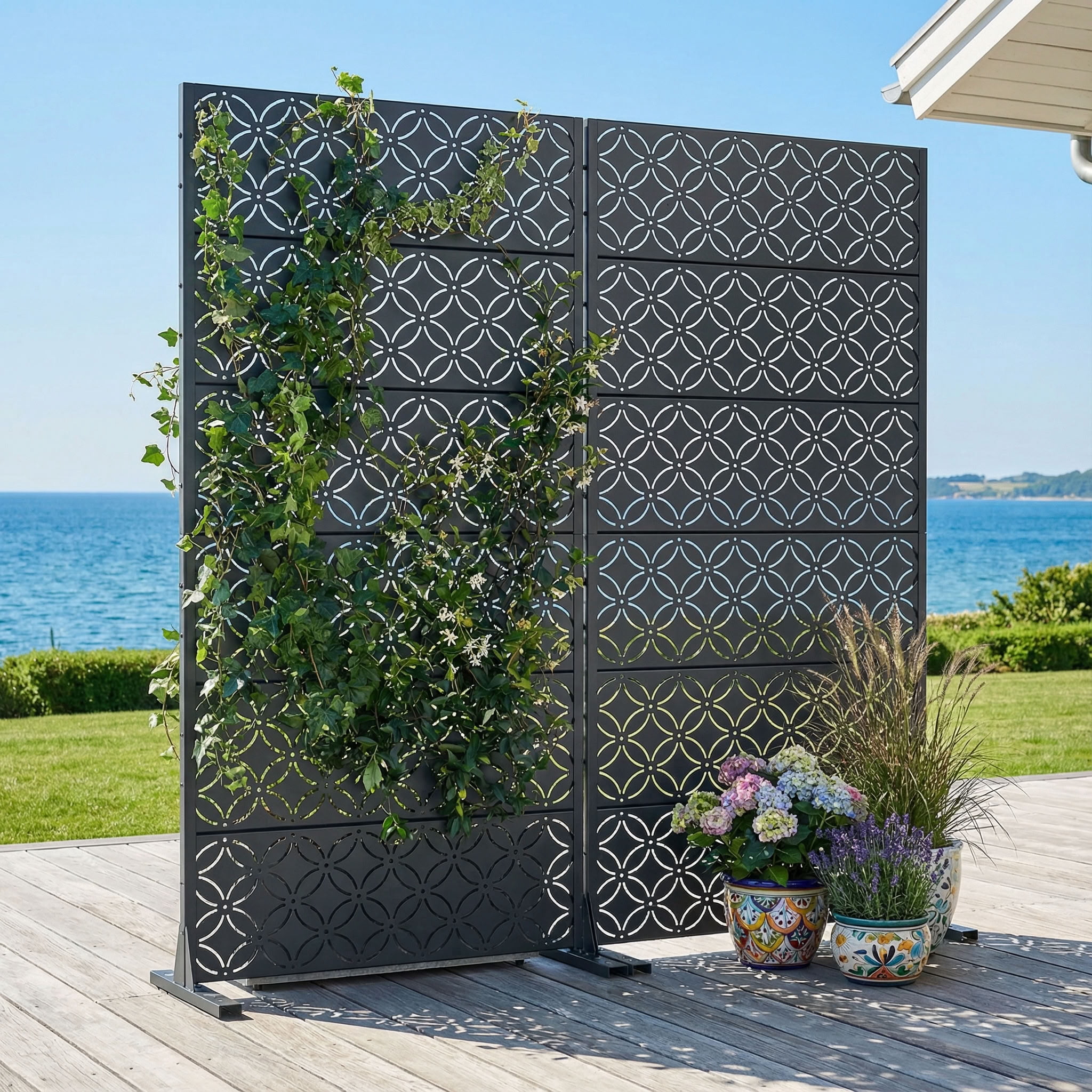 MAYEERTY 72*35in Outdoor Privacy Screen, View Blocking Metal Privacy Panel, Privacy Divider for Patio, Balcony, Backyard, Garden