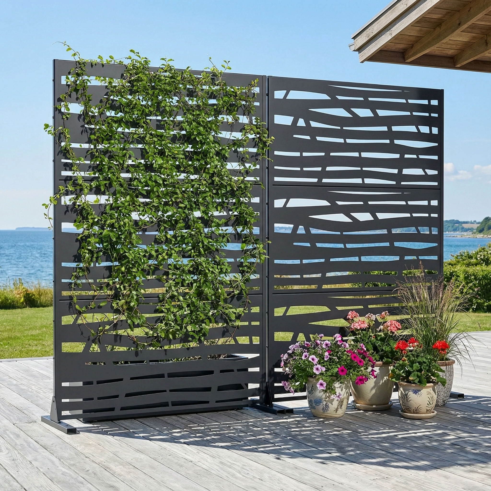 MAYEERTY 72*47in Outdoor Privacy Screen, Weatherproof Metal Privacy Panel, Privacy Divider for Patio, Balcony, Backyard, Garden