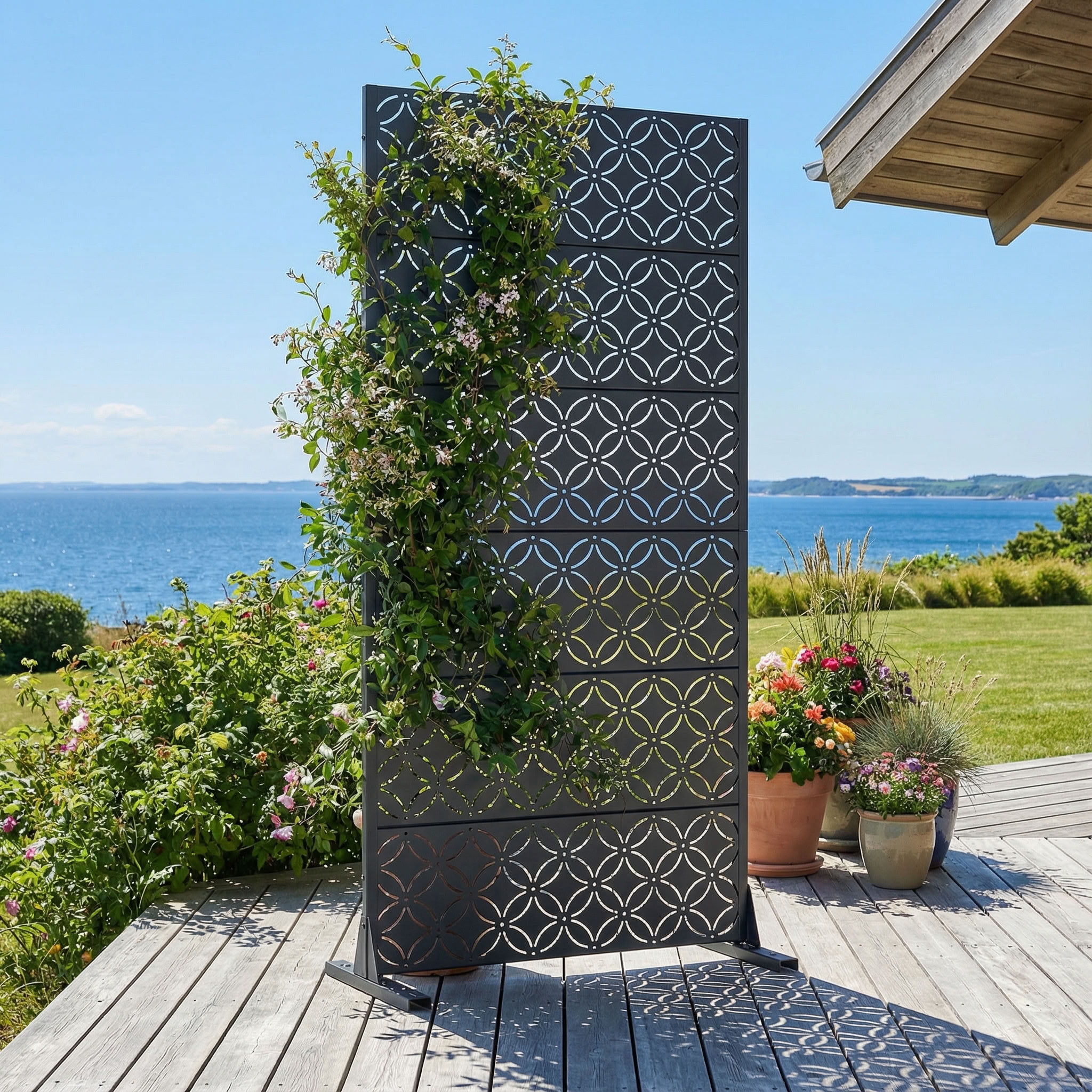 MAYEERTY 72*35in Outdoor Privacy Screen, Powder Coated Metal Privacy Panel, Hot Tub Privacy Divider for Patio, Balcony