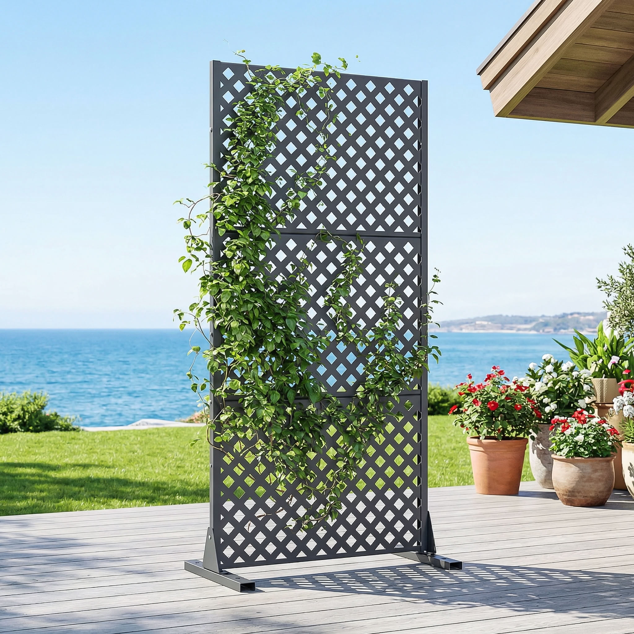 MAYEERTY 59*30in Outdoor Privacy Screen, Powder Coated Metal Privacy Fence, Small Space Privacy Panel for Patio, Garden
