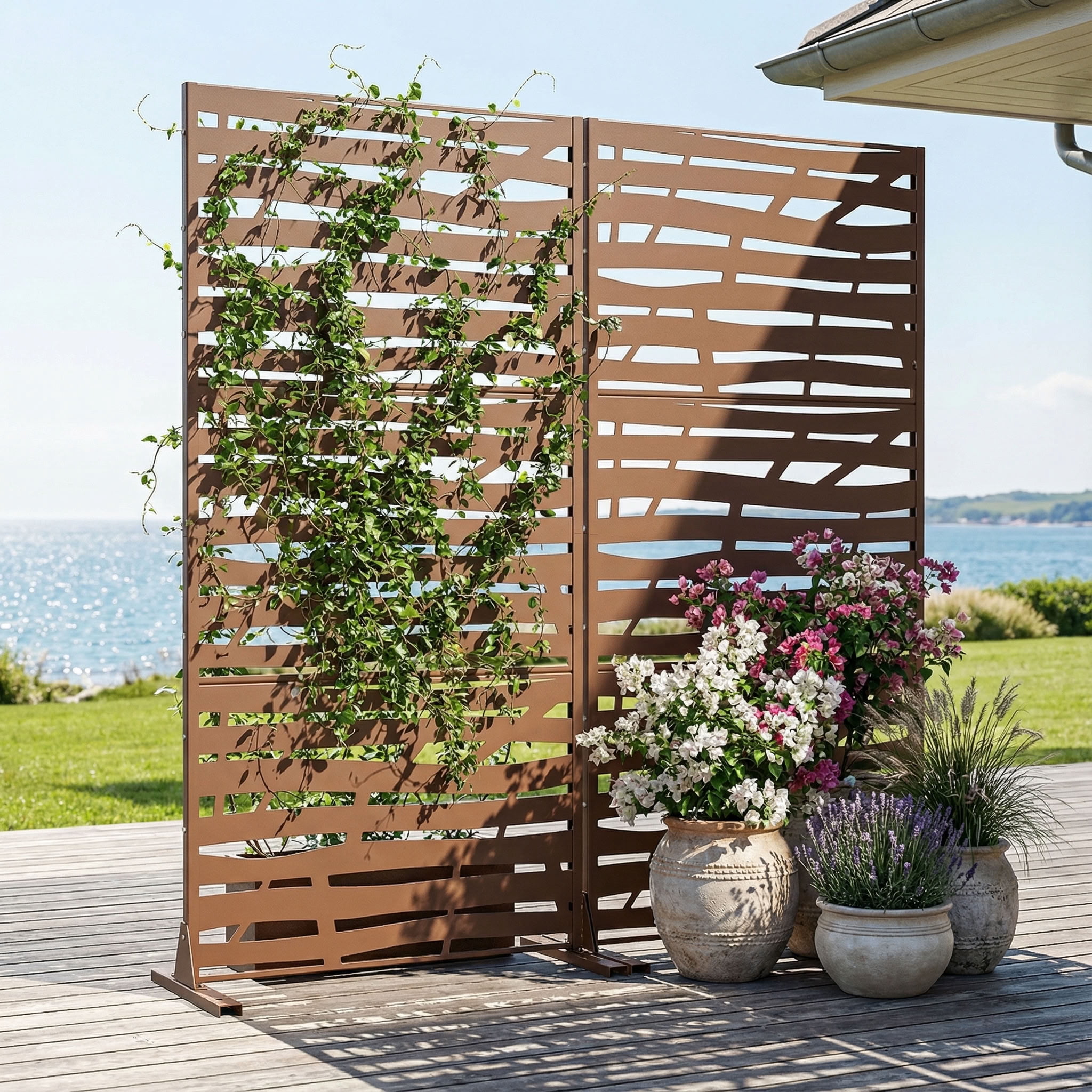 MAYEERTY 72*35in Outdoor Privacy Screen, UV Resistant Metal Privacy Panel, Privacy Divider for Patio, Balcony, Backyard, Garden