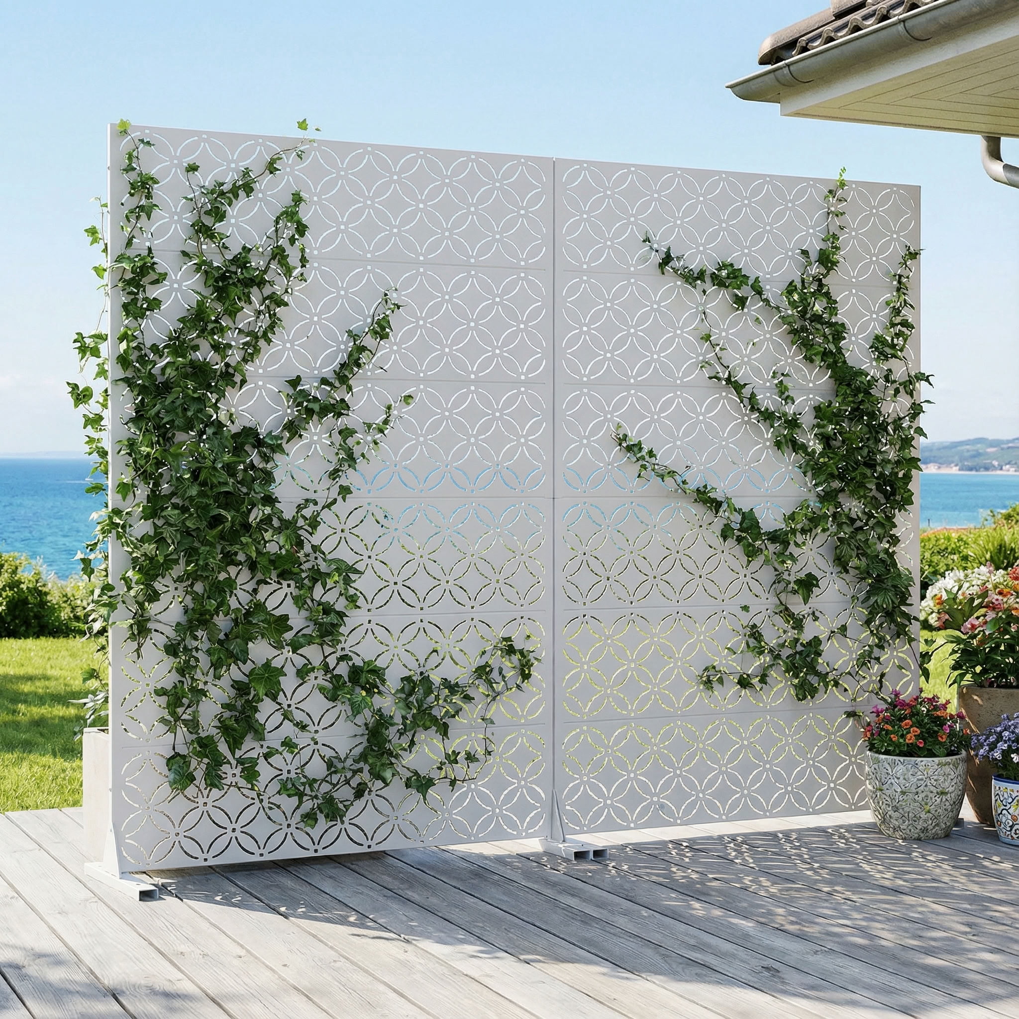 MAYEERTY 72*47in Outdoor Privacy Screen, Powder Coated Metal Privacy Fence, Sun Protection Privacy Panel for Patio, Balcony, Backyard, Garden