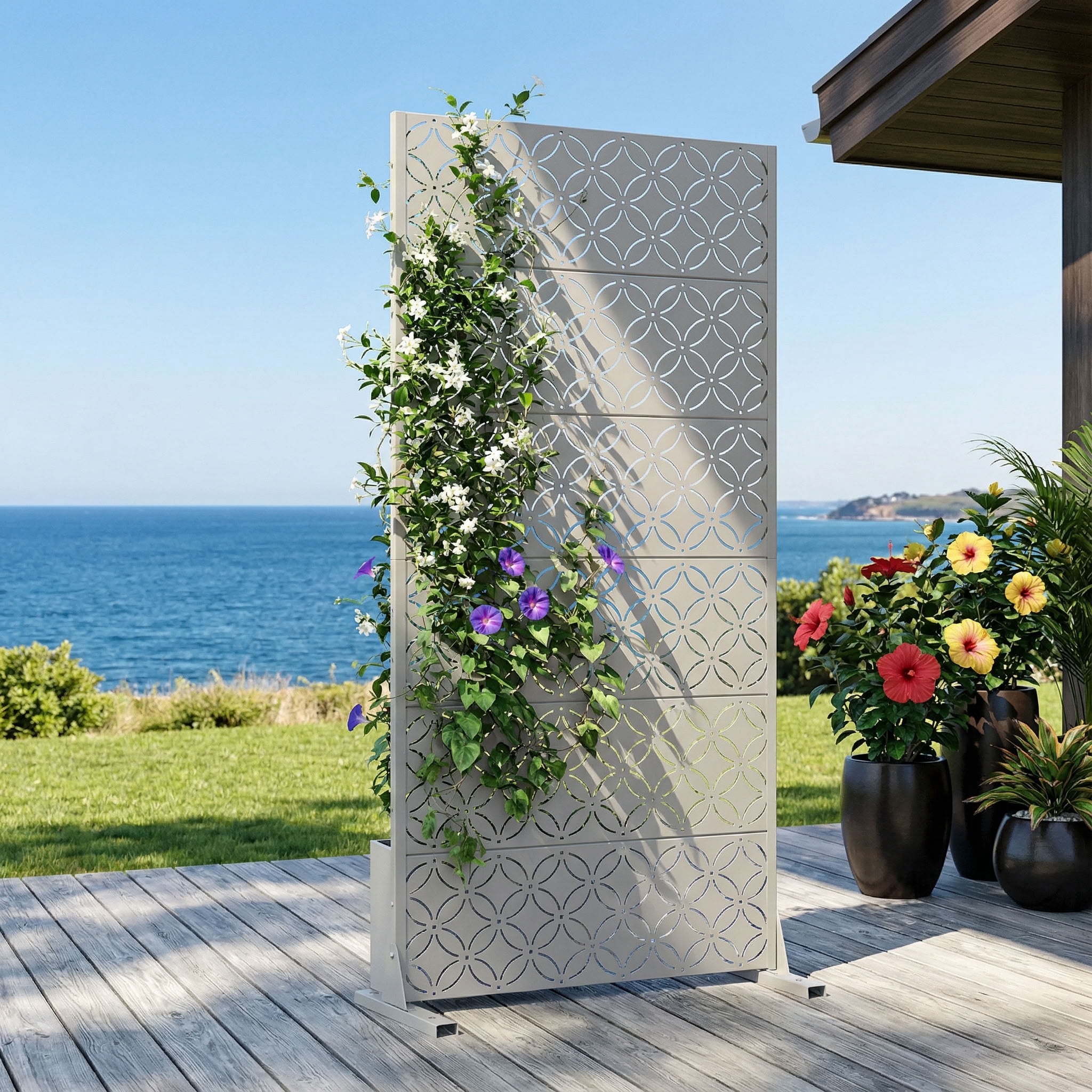 MAYEERTY 72*35in Outdoor Privacy Screen, Outdoor Screen Divider Metal Panel, Privacy Fence for Patio, Balcony, Backyard, Garden