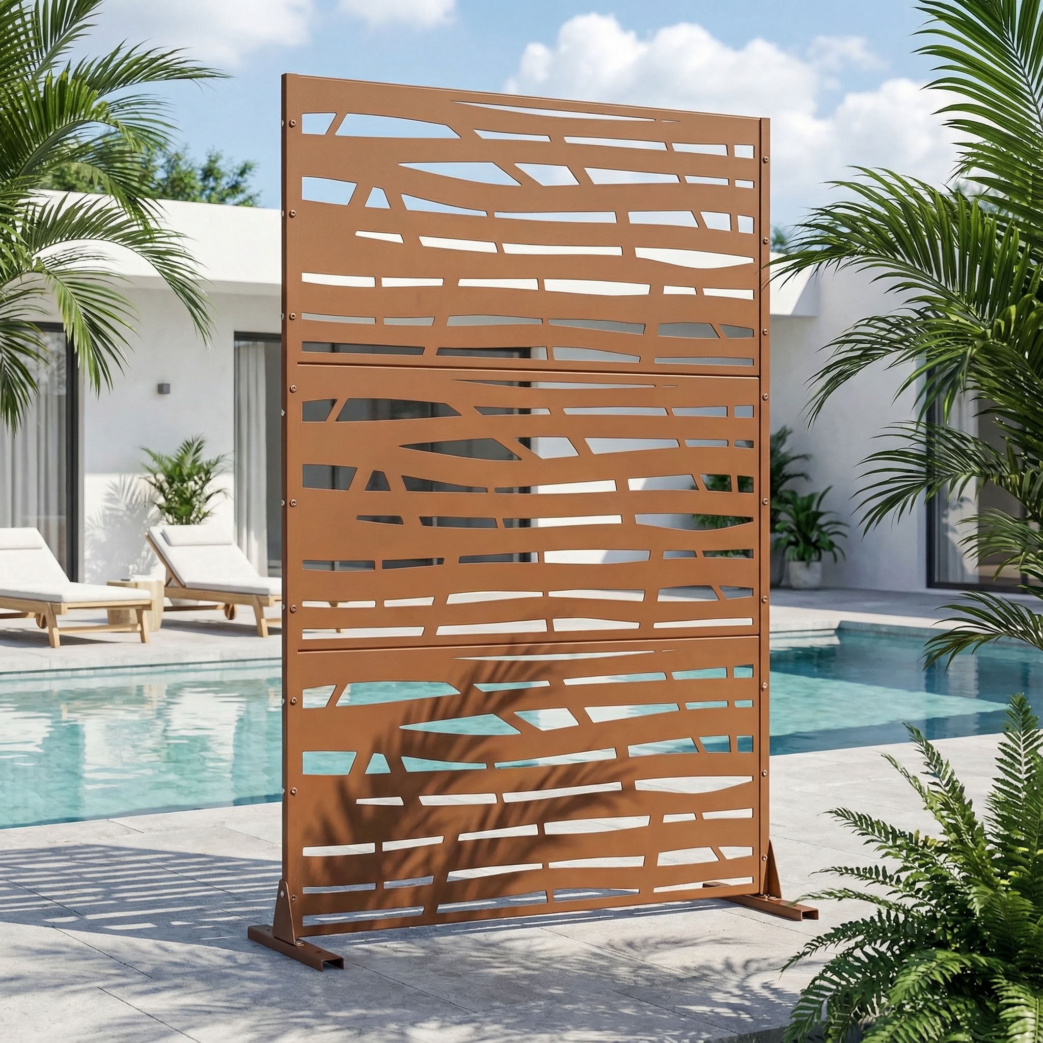 MAYEERTY 72*47in Outdoor Privacy Screen, Horizontal Slat Metal Privacy Fence, Deck Privacy Panel for Patio, Balcony, Garden