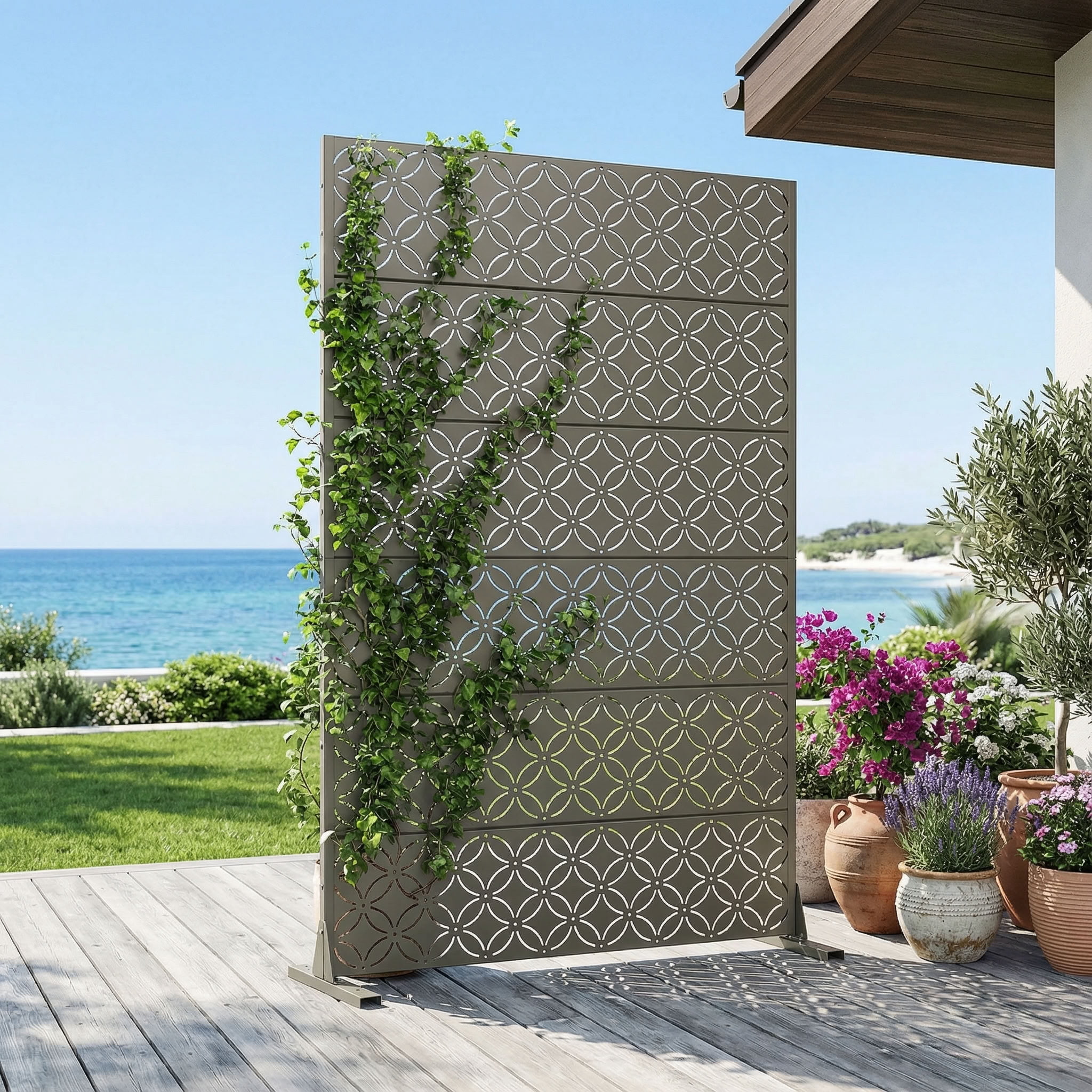 MAYEERTY 72*47in Outdoor Privacy Screen, All Weather Metal Privacy Fence, Privacy Panel for Patio, Balcony, Backyard, Garden