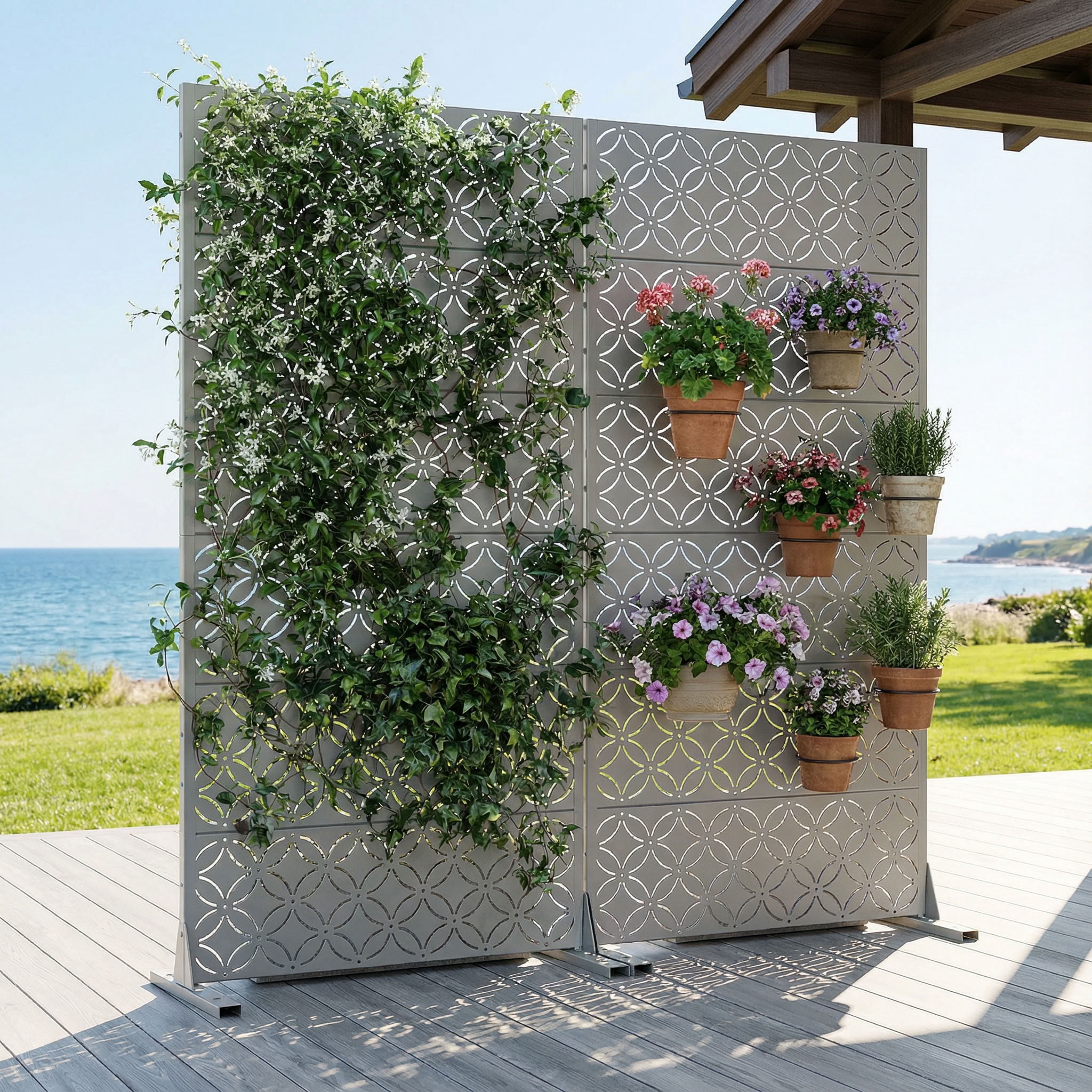 MAYEERTY 72*35in Outdoor Privacy Screen, Apartment Patio Metal Privacy Fence, Privacy Panel for Balcony, Backyard, Garden