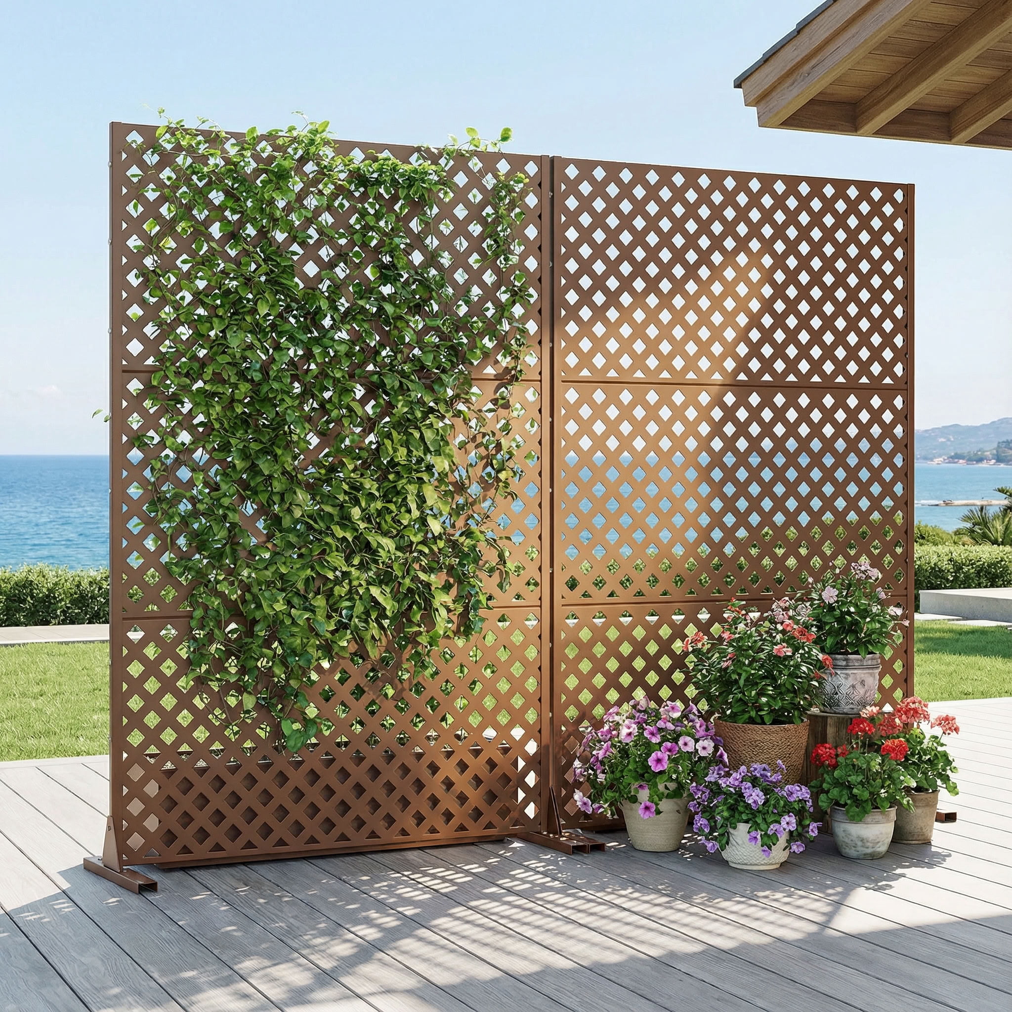 MAYEERTY 72*35in Outdoor Privacy Screen, Metal Privacy Panel, Privacy Divider for Patio, Balcony, Backyard, Garden