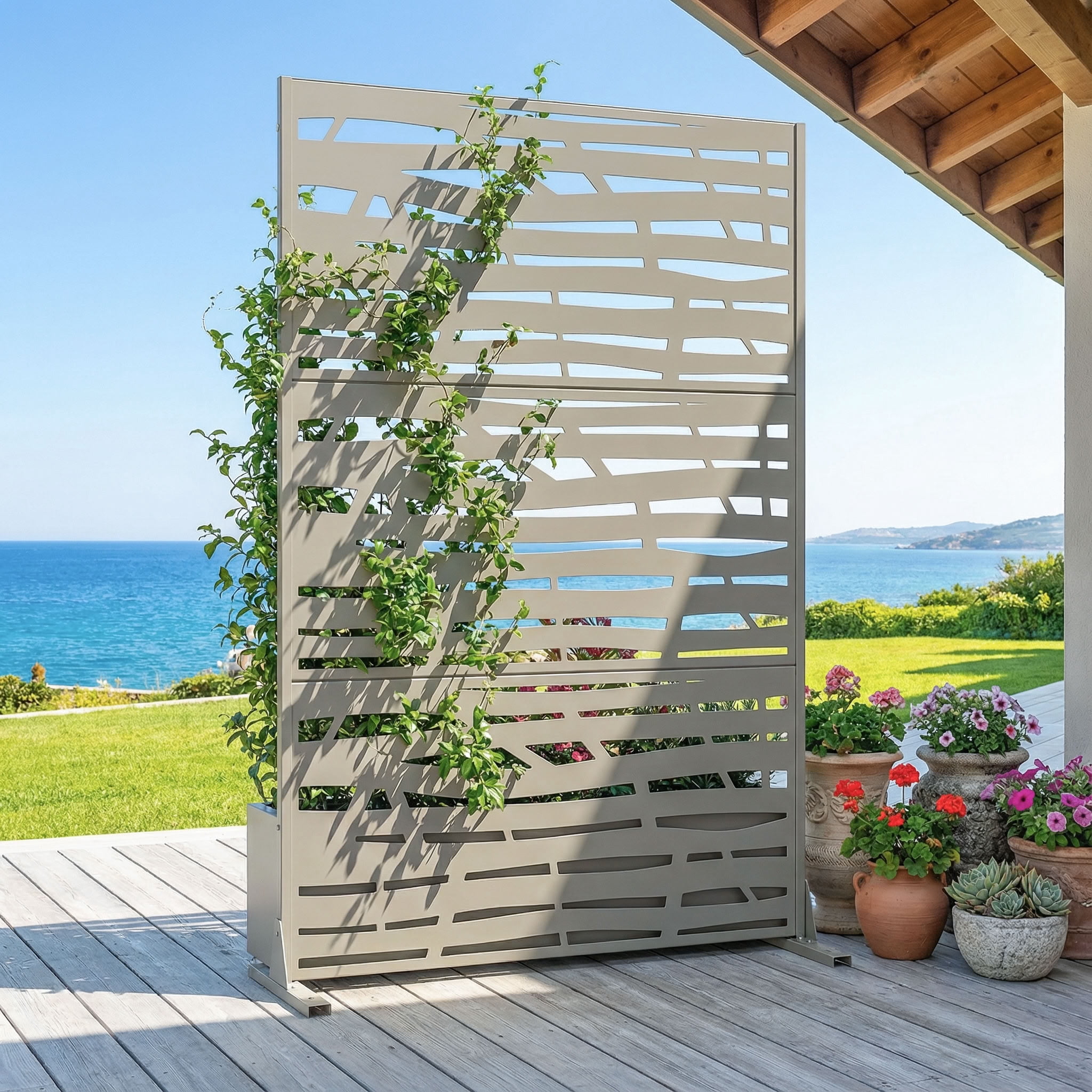 MAYEERTY 72*35in Outdoor Privacy Screen, Powder Coated Metal Privacy Fence, Yard Privacy Panel for Patio, Balcony, Garden