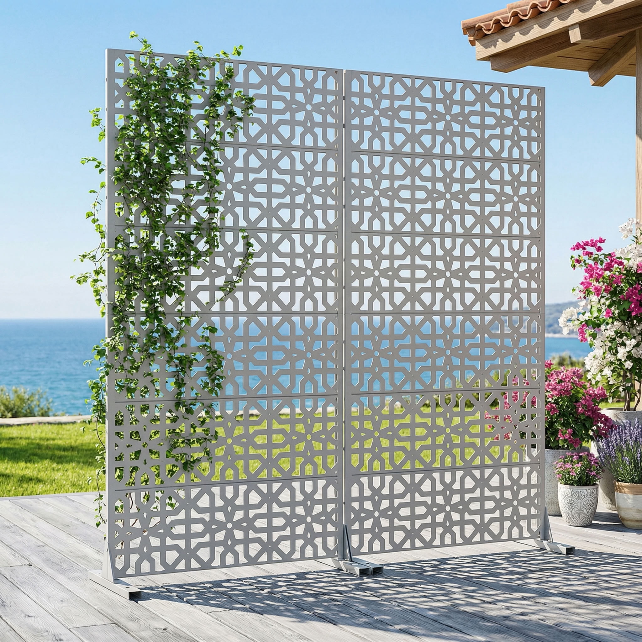 MAYEERTY 72*35in Outdoor Privacy Screen, Hot Tub Area Metal Privacy Fence, Privacy Panel for Patio, Balcony, Backyard, Garden