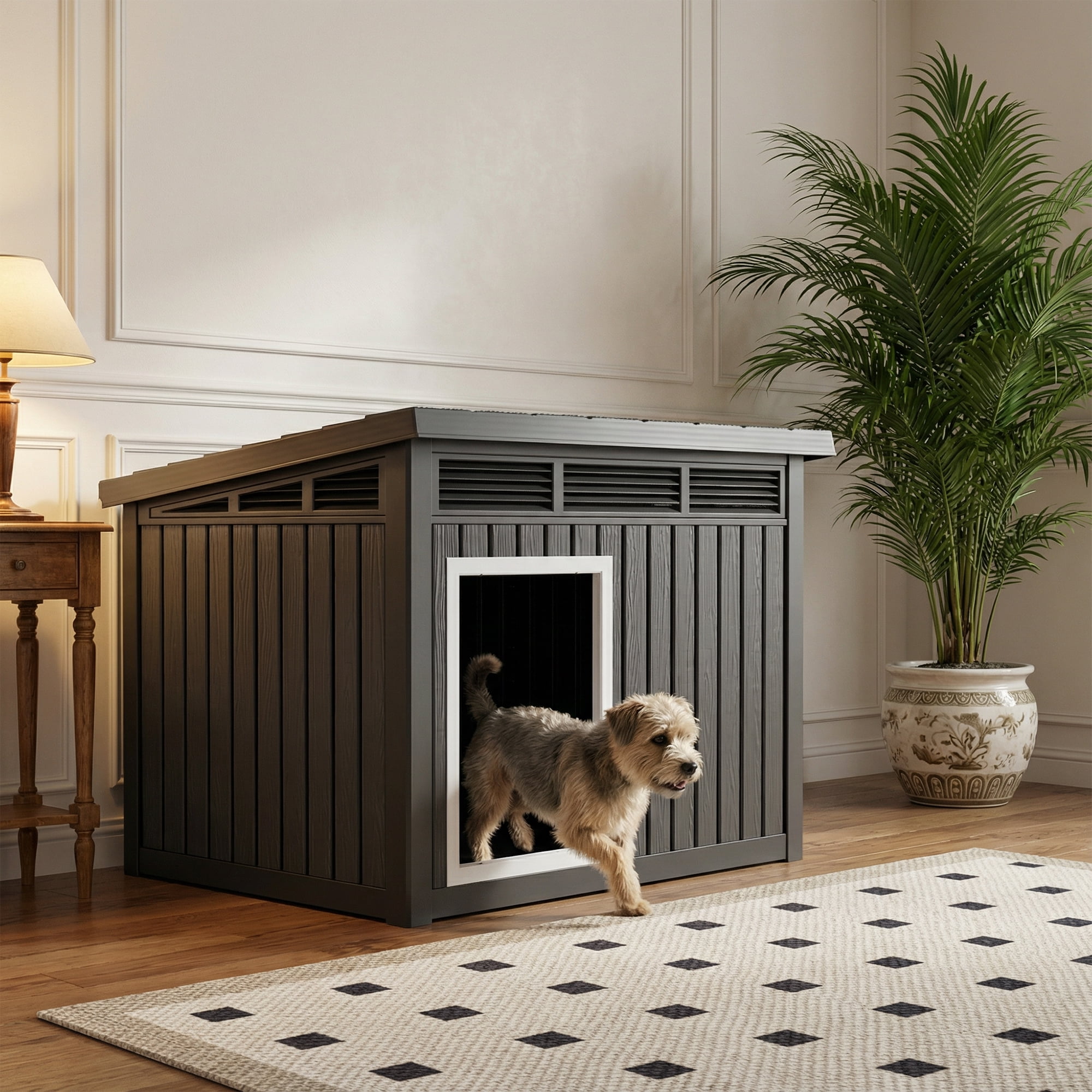 MAYEERTY Outdoor Weather-Resistant Dog House, Easy-Clean Open Roof Pet Shelter for Backyard