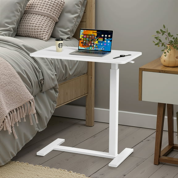 MAYEERTY Overbed Table with Wheels Adjustable Computer Desk Wood End Table