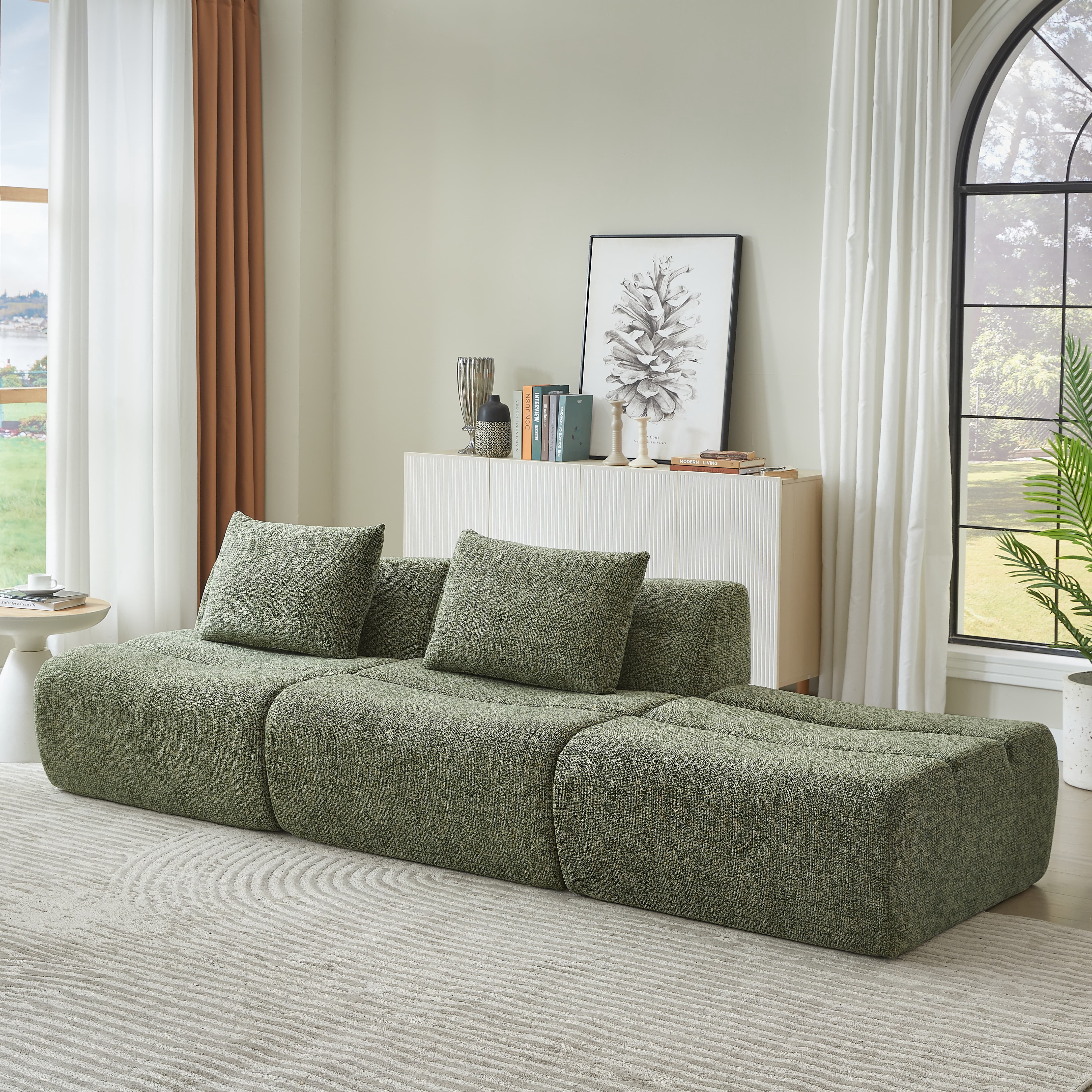 MAYEERTY Oversized 3 Seater Compressible Chenille Sectional Sofa, Modern & Space-Saving for Living Room, 107*41*27"Green