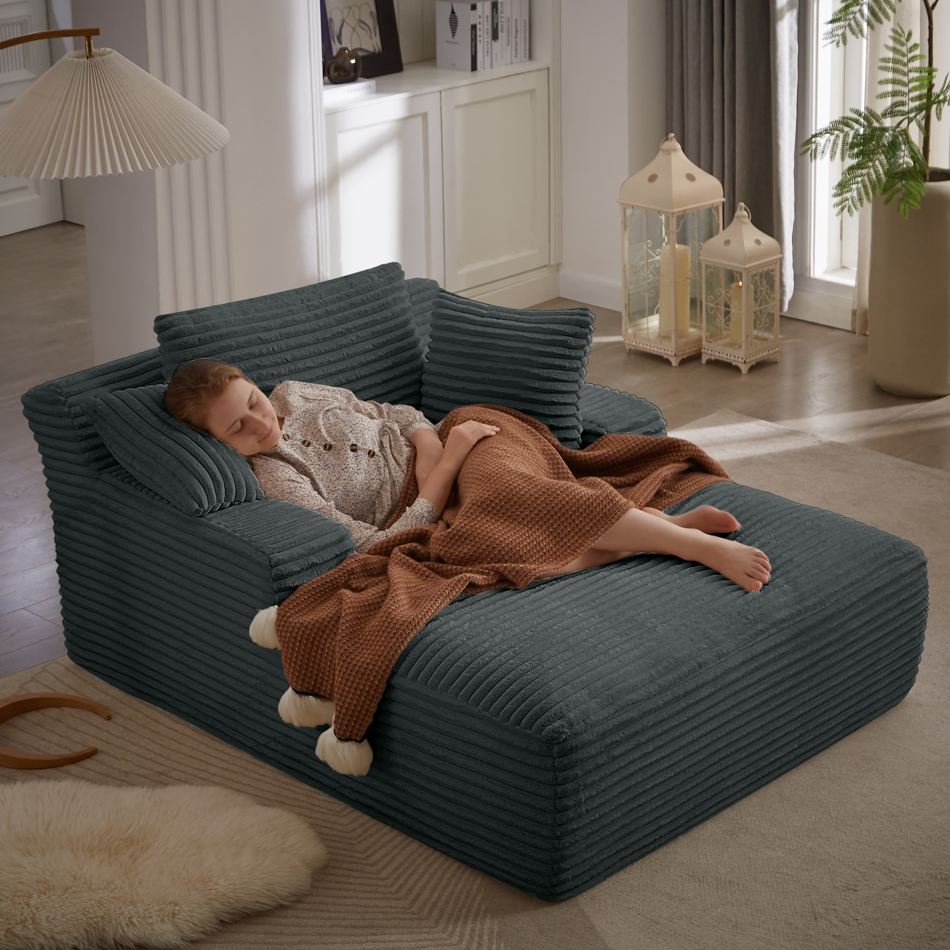 MAYEERTY Oversized Corduroy Chaise Lounge Chair, Boneless Comfy Sleeper, No Assembly for Living Room Office