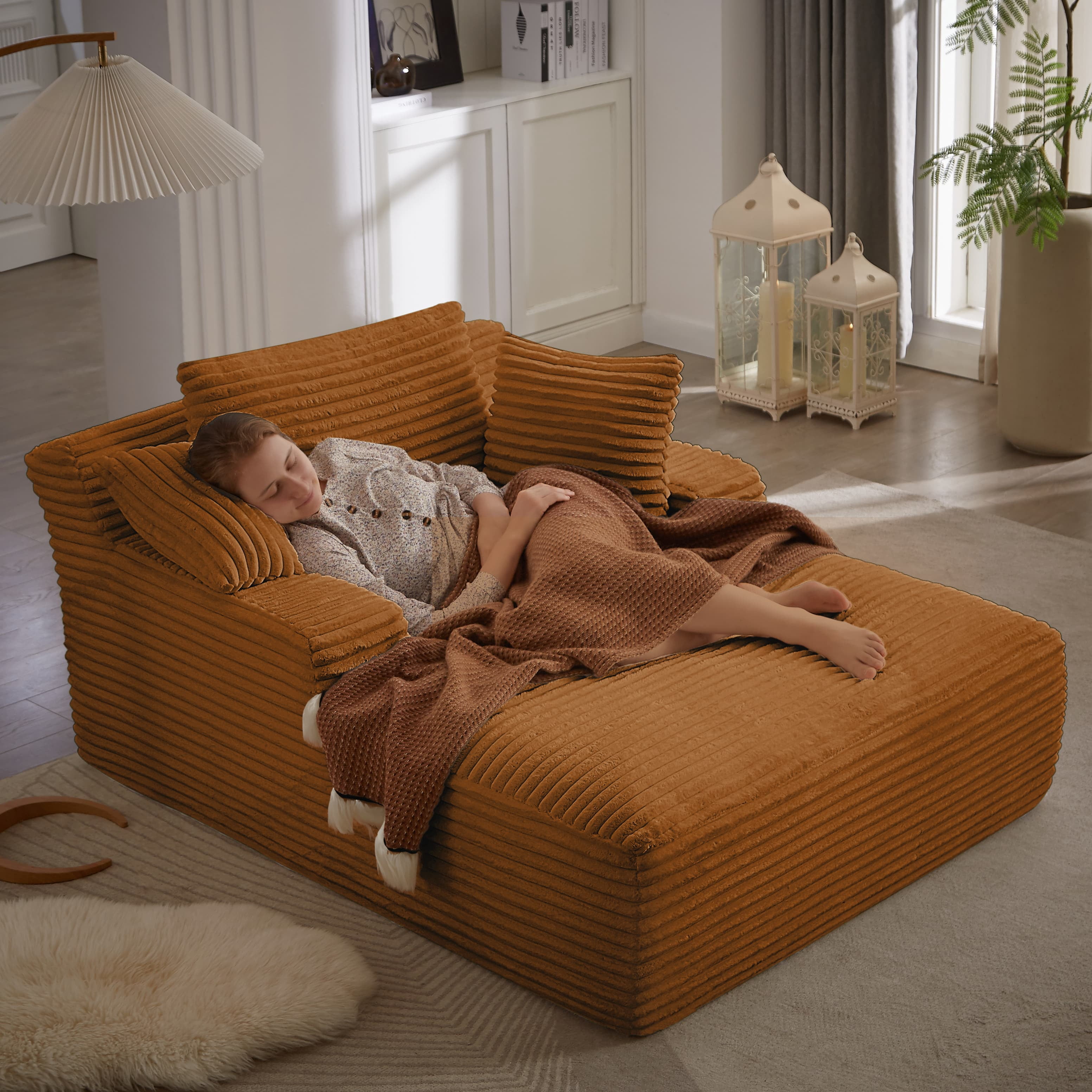 MAYEERTY Oversized Corduroy Chaise Lounge Chair, Boneless Comfy Sleeper, No Assembly for Living Room Office