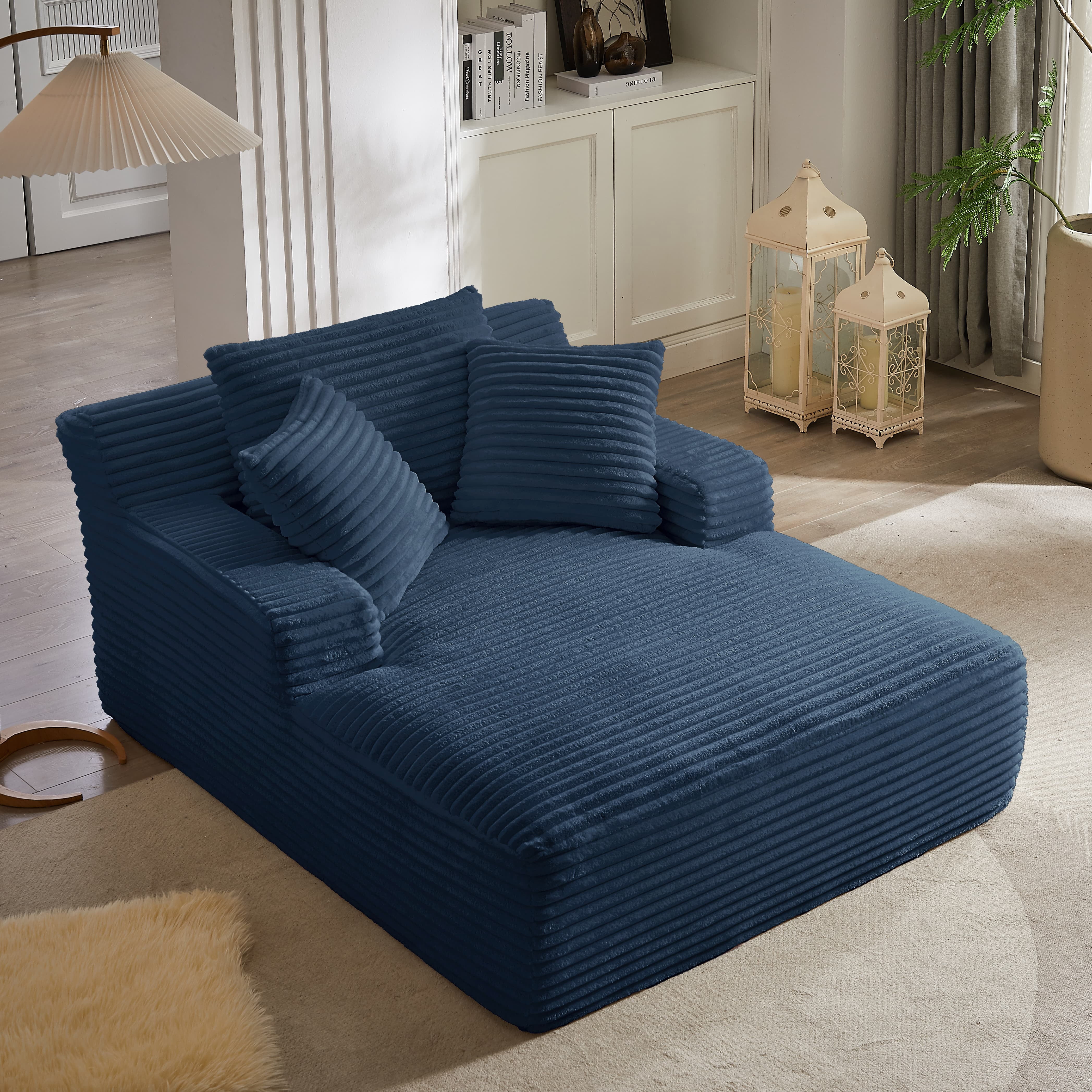 MAYEERTY Oversized Corduroy Chaise Lounge Chair, Sponge & Pocket Spring, Ergonomic for Living Room Office，No Assembly