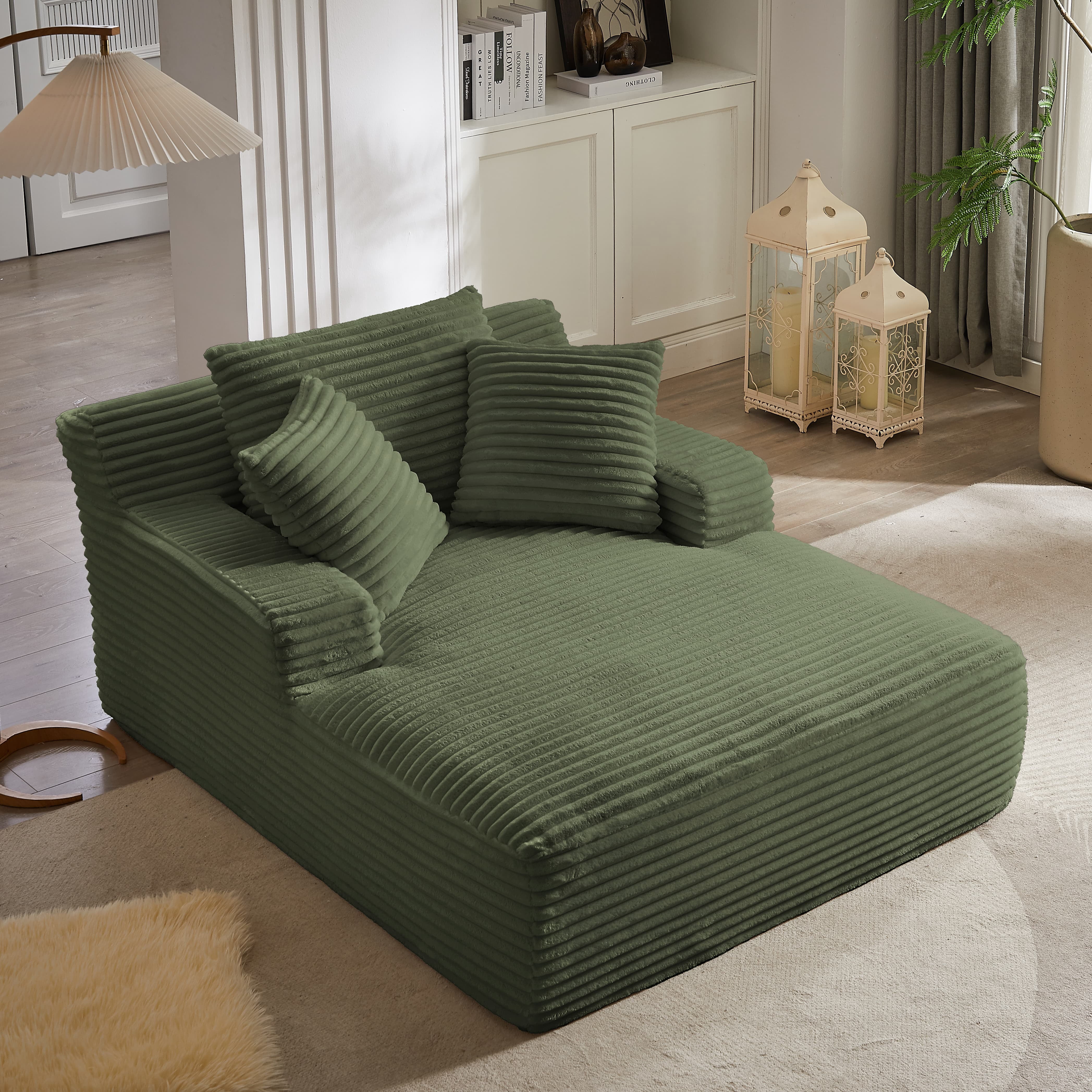 MAYEERTY Oversized Corduroy Chaise Lounge Chair, Sponge & Pocket Spring, Ergonomic for Living Room Office，No Assembly