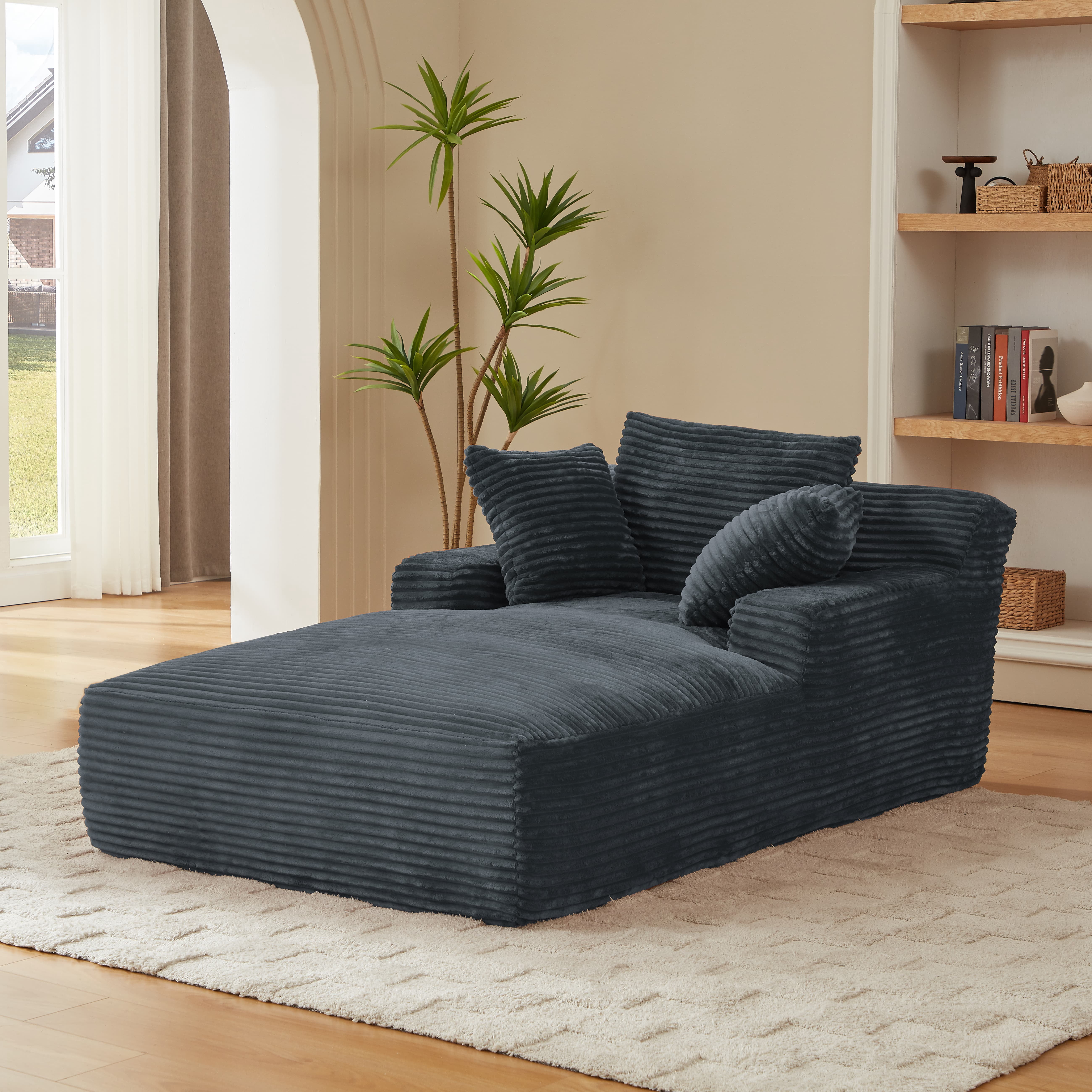 MAYEERTY Oversized Corduroy Chaise Lounge Sofa, Modern Couch with Spring Cushion for Apartment, 49*79*28"Dark Grey