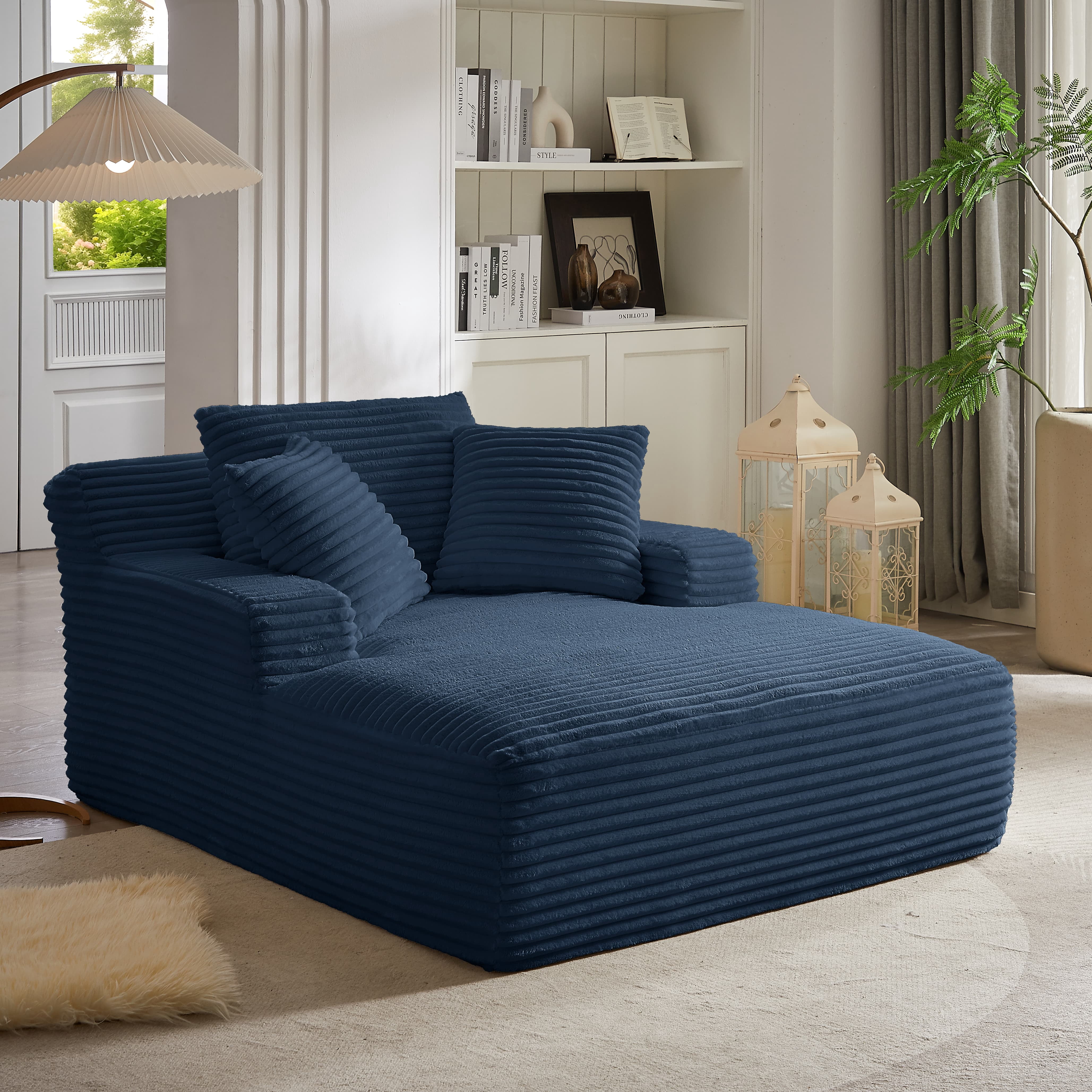 MAYEERTY Oversized Corduroy Chaise Lounge Sofa, Modern Couch with Spring Cushion for Living Room, 49*66*28"Blue