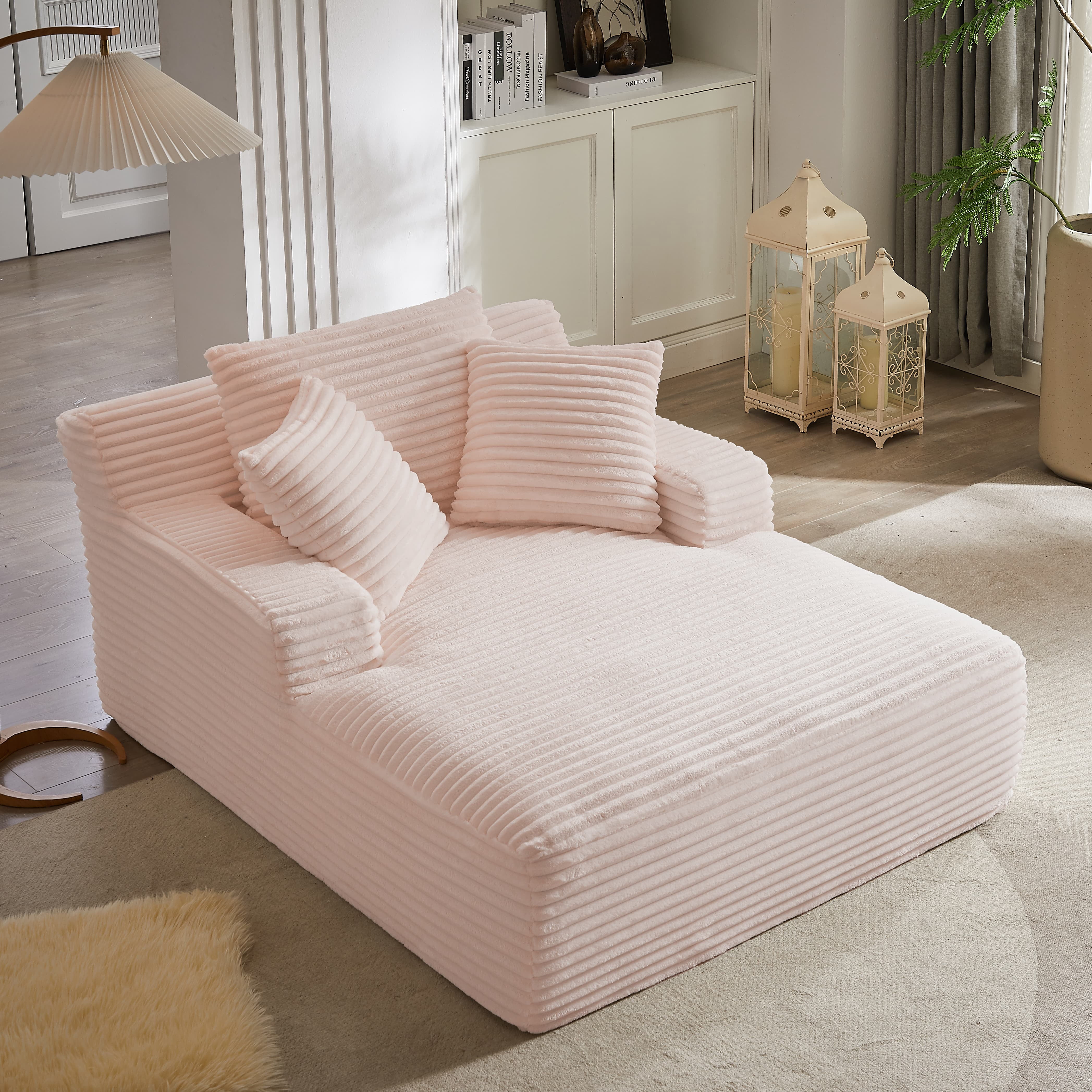MAYEERTY Oversized Corduroy Chaise Lounge Sofa, Modern Couch with Spring Cushion for Living Room, 49*66*28"Pink
